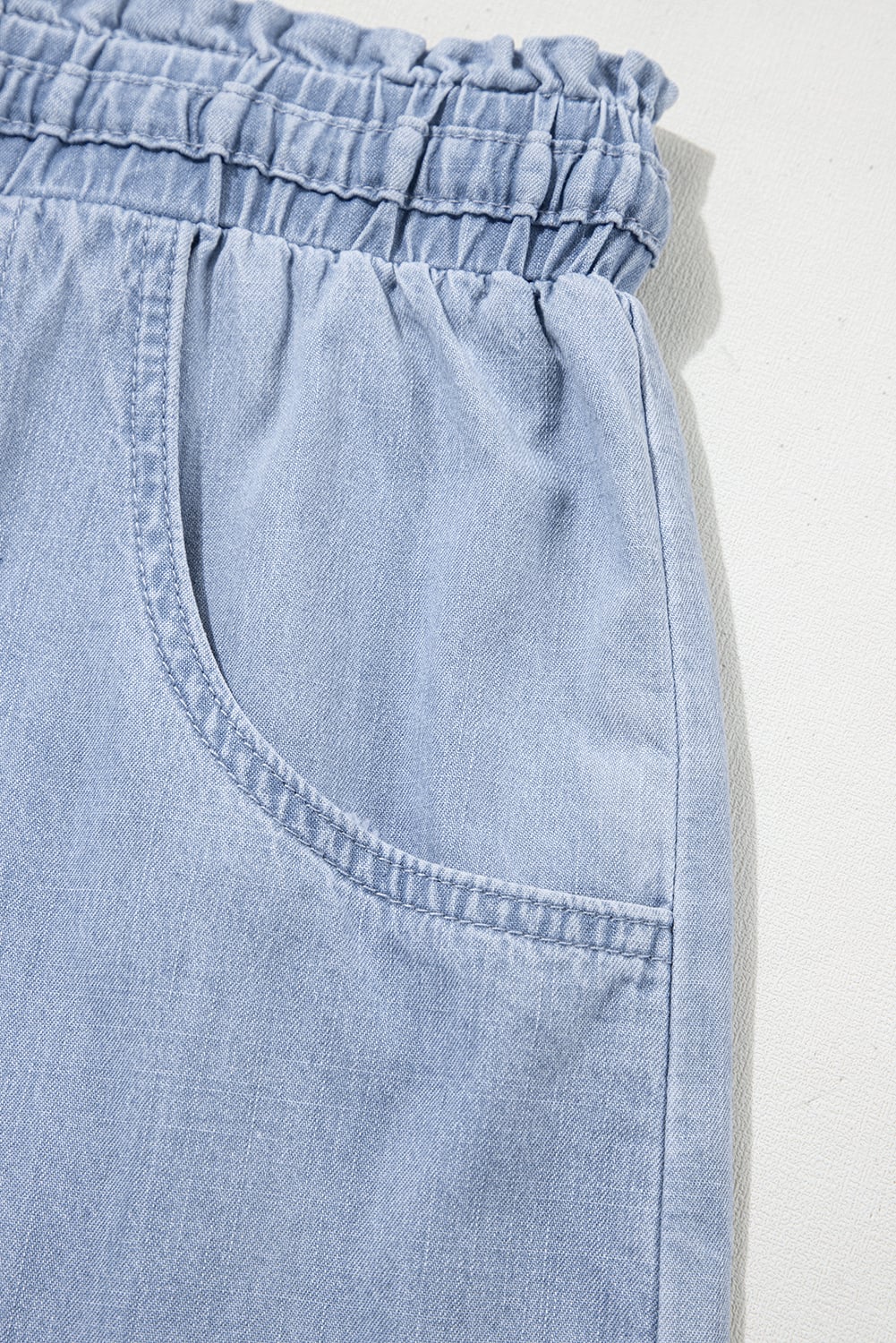 Beau Blue Pocketed Drawstring High Waist Plus Size Denim Shorts