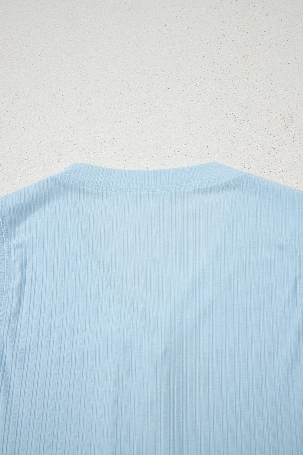 Beau Blue Ribbed Button V Neck Tank Top and Shorts Set