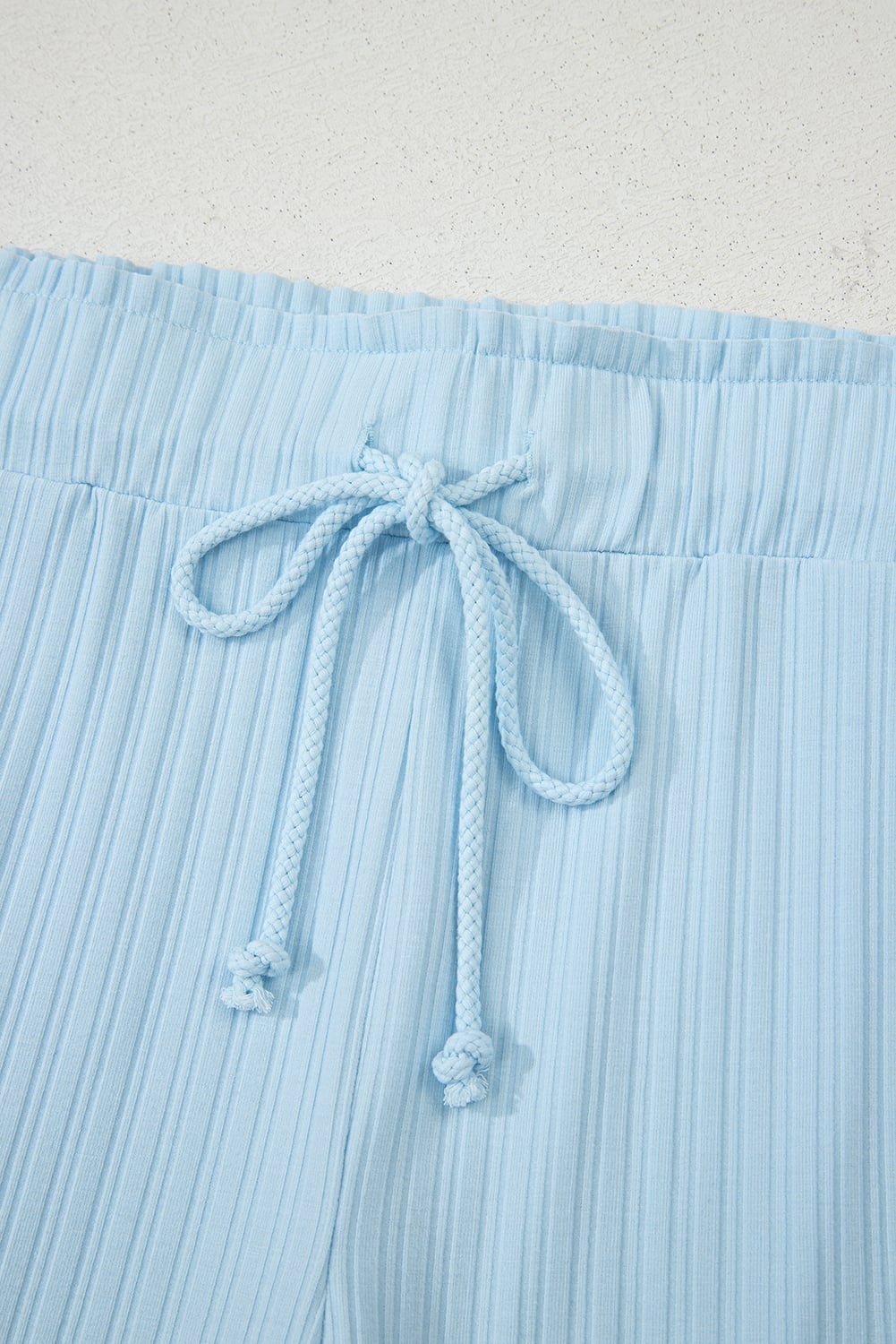 Beau Blue Ribbed Button V Neck Tank Top and Shorts Set