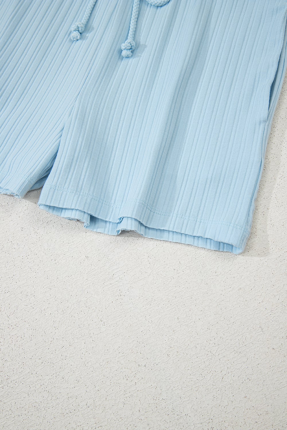 Beau Blue Ribbed Button V Neck Tank Top and Shorts Set