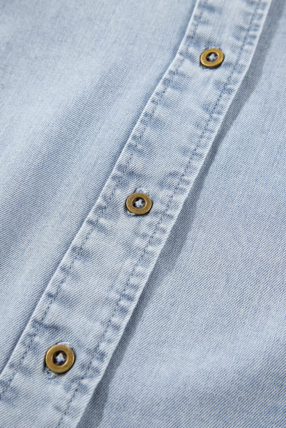 Beau Blue Ruffle Short Puff Sleeve Summer Chambray Shirt