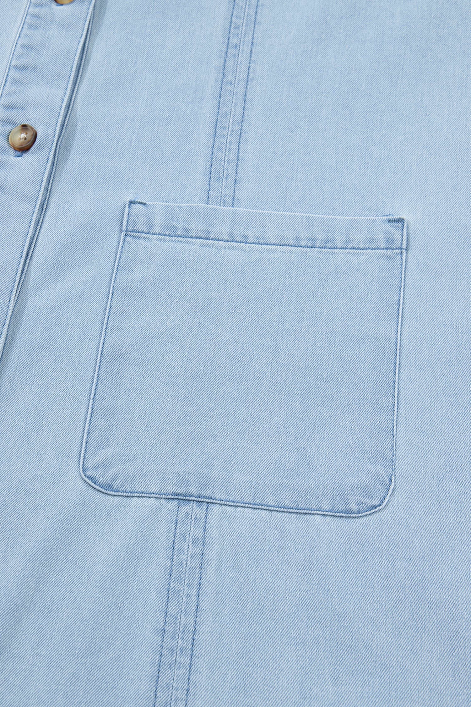 Beau Blue Ruffled Edge Collared Shift Denim Dress with Pockets