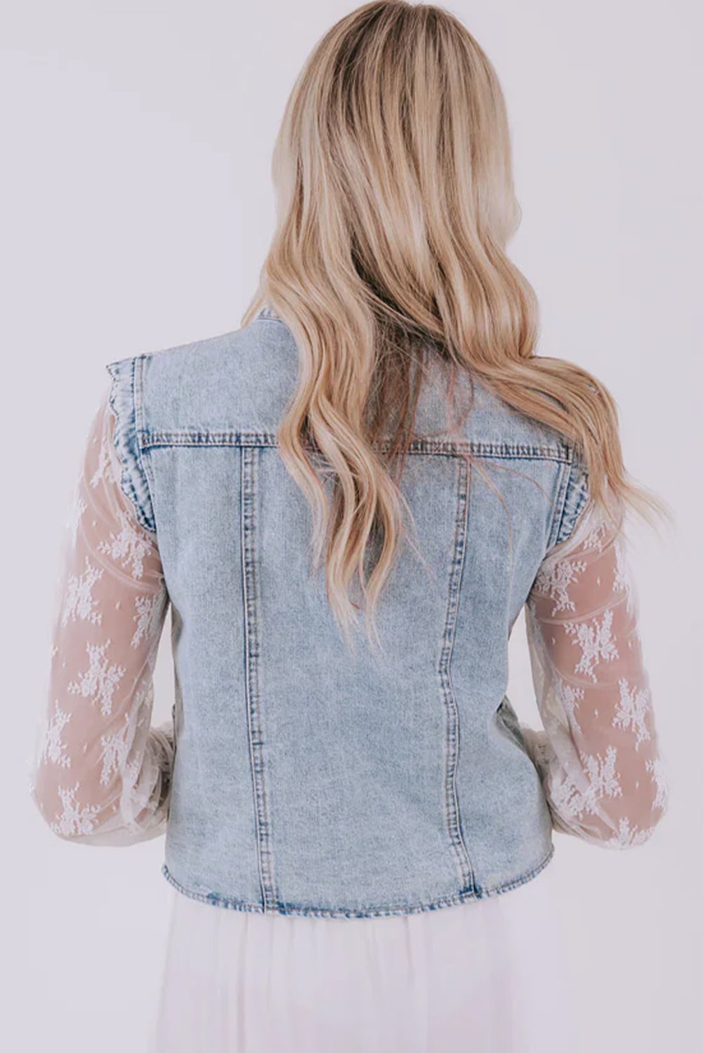Beau Blue Scalloped Trim Patch Pocket Button Front Denim Vest