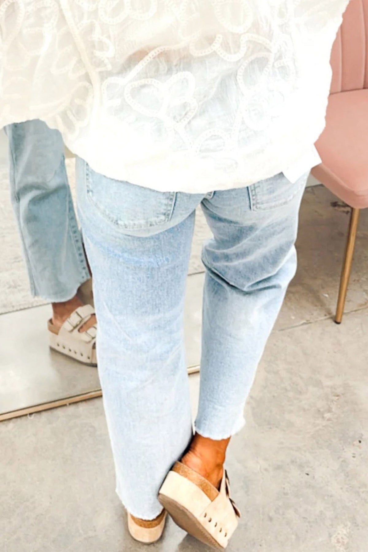 Beau Blue Sequin Santa Patchwork Ankle-Length Jeans