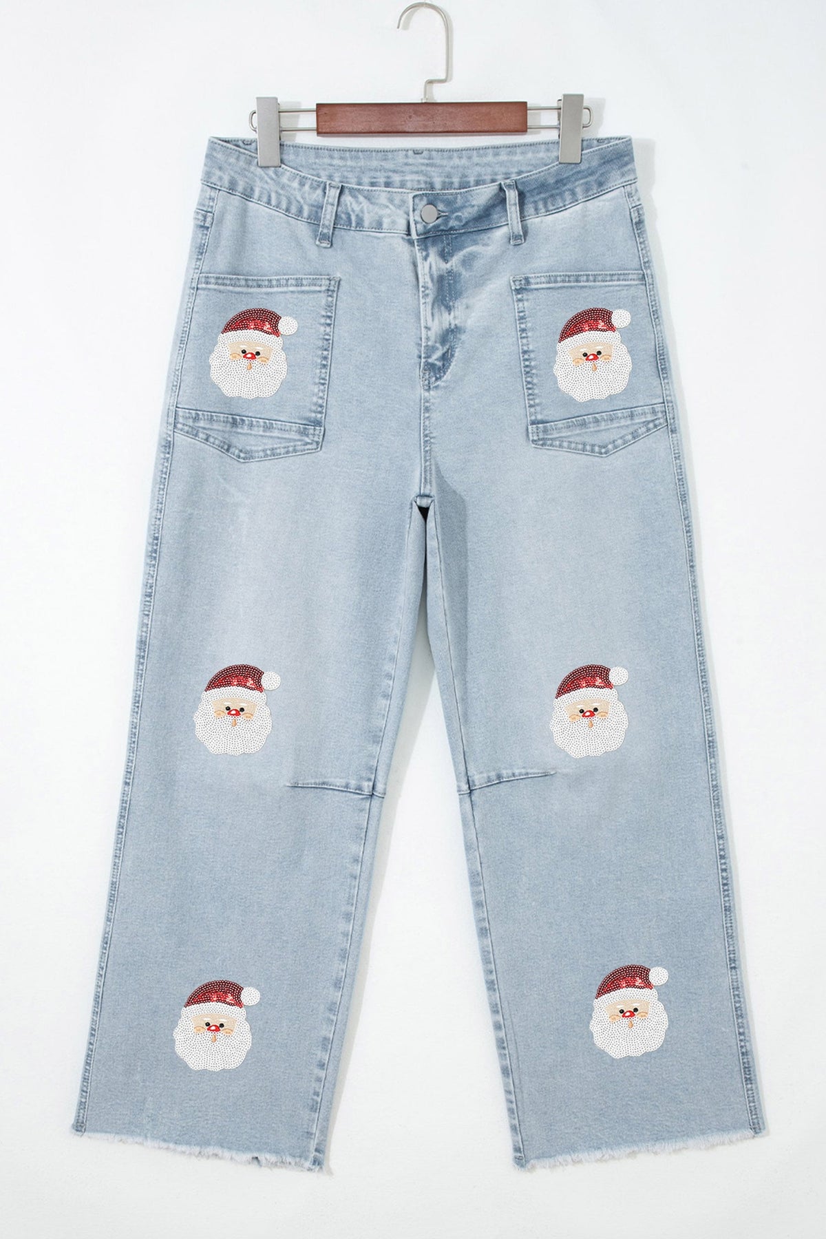 Beau Blue Sequin Santa Patchwork Ankle-Length Jeans