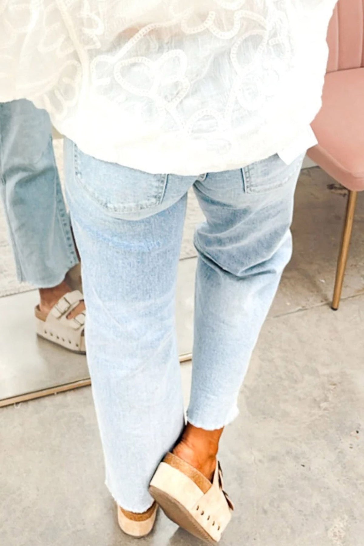 Beau Blue Sequin Teddy Patchwork Ankle-Length Graphic Jeans