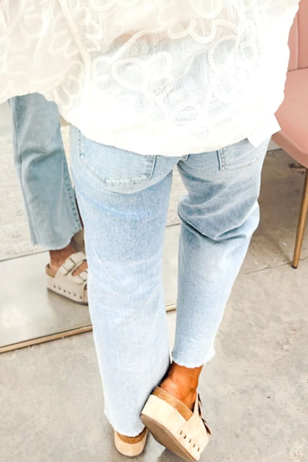 Beau Blue Sequin Turkey Patch Graphic Raw Hem Ankle Jeans
