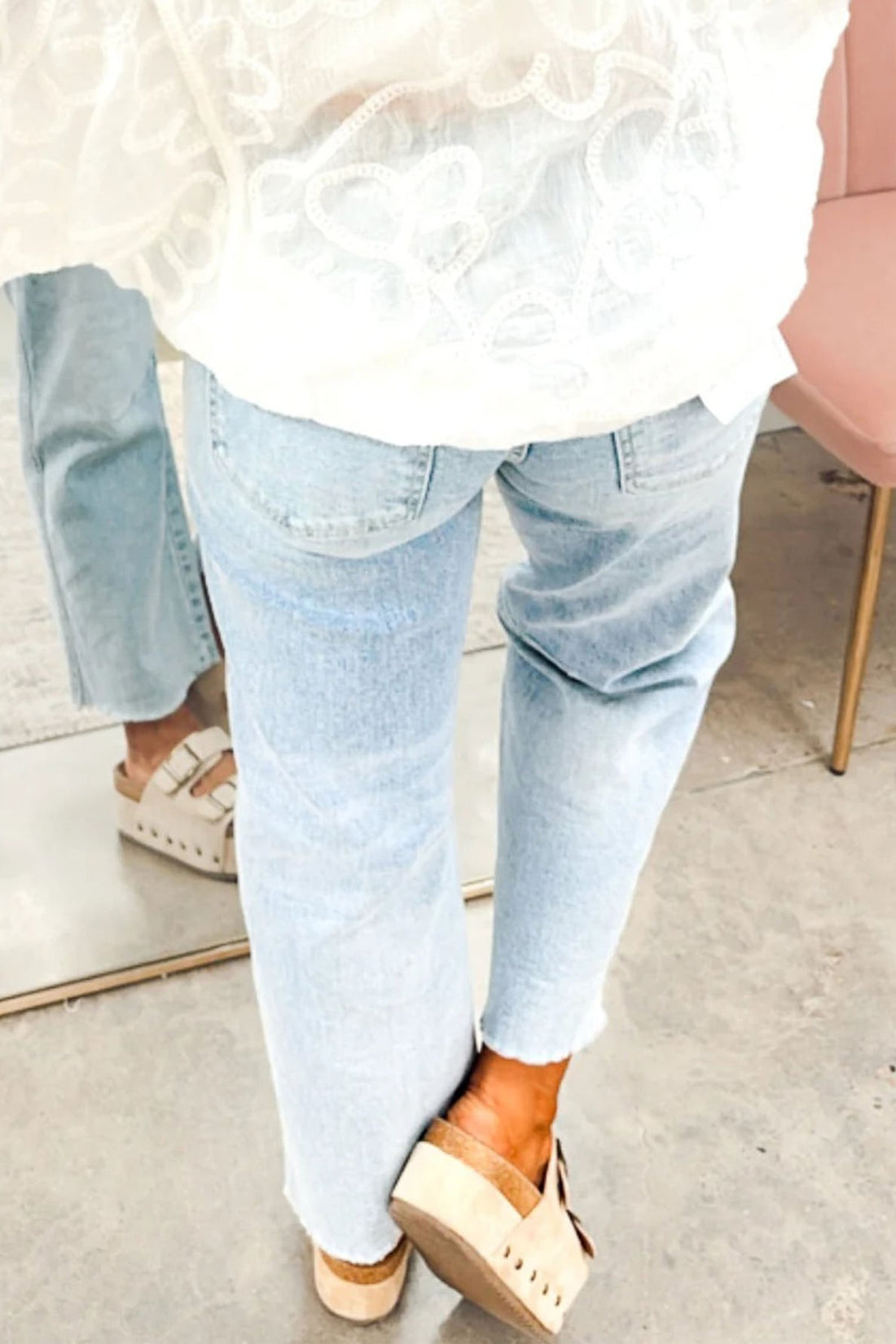 Beau Blue Sequin Turkey Patch Pocket Raw Hem Ankle Length Jeans