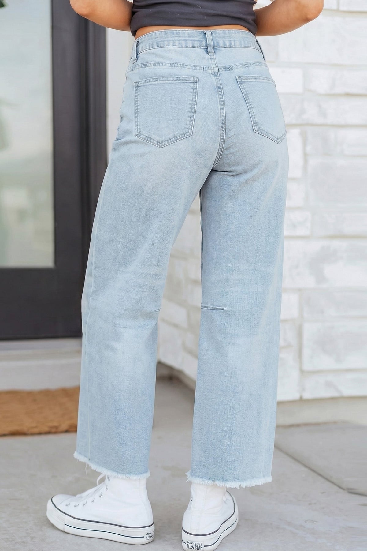 Beau Blue Sequin Turkey Patch Pocket Raw Hem Ankle Length Jeans