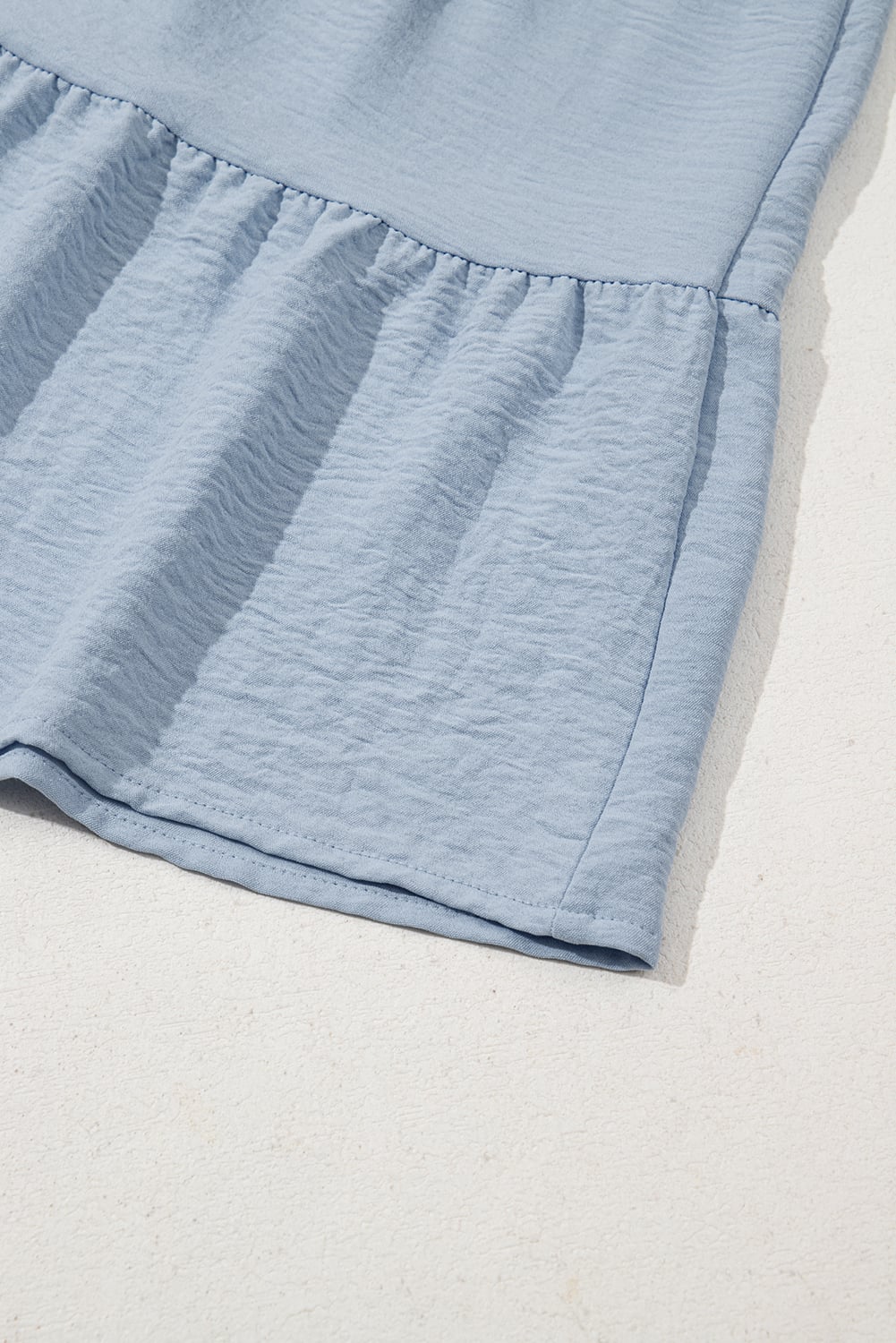 Beau Blue Shirt Collar Button Up Short Puff Sleeve Tiered Shift Dress