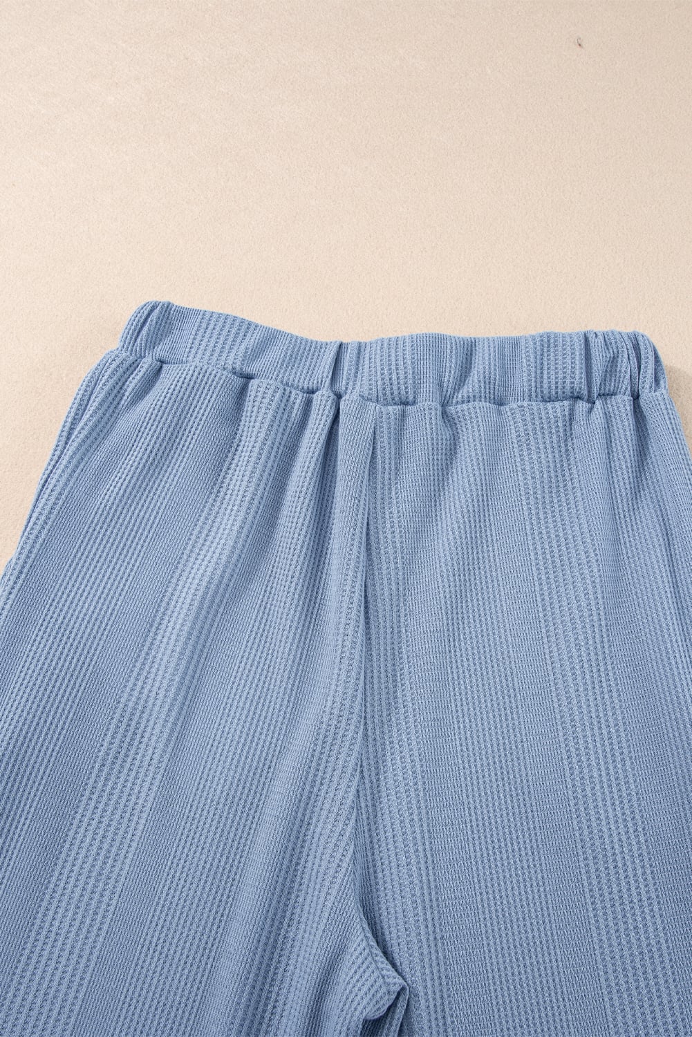 Beau Blue Solid Color Ribbed Ruffle Tank Top and Pants Set