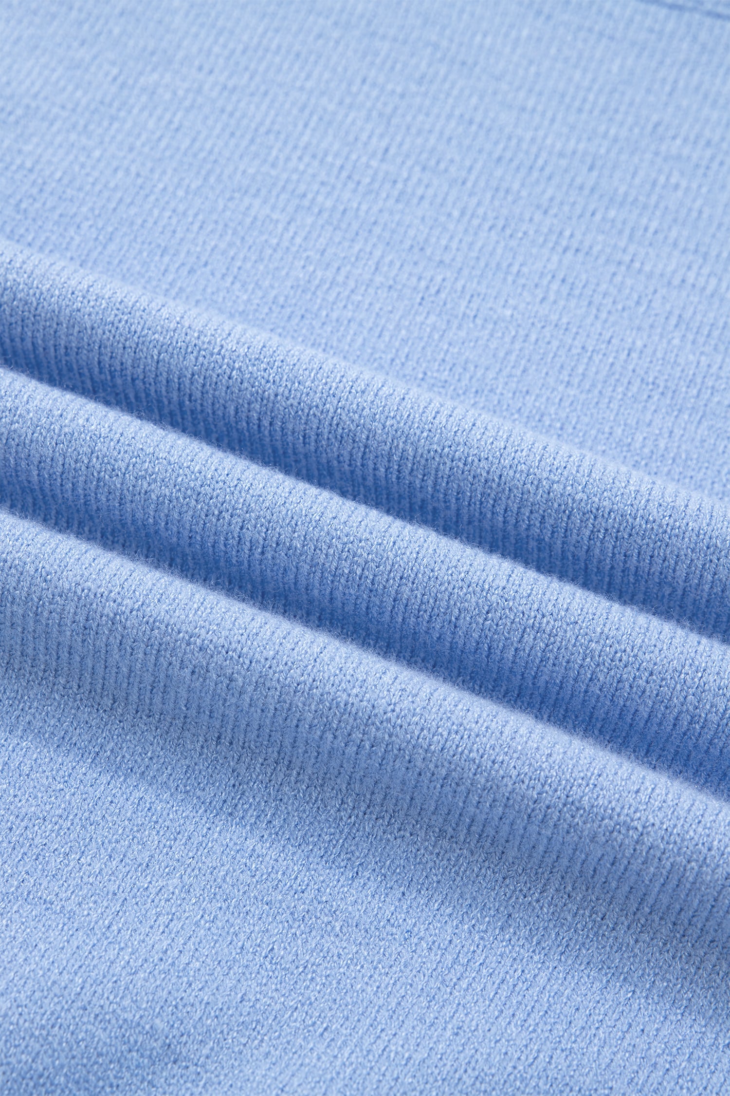 Beau Blue Solid Color Ribbed Trim Round Neck Ruffle Short Sleeve Sweater