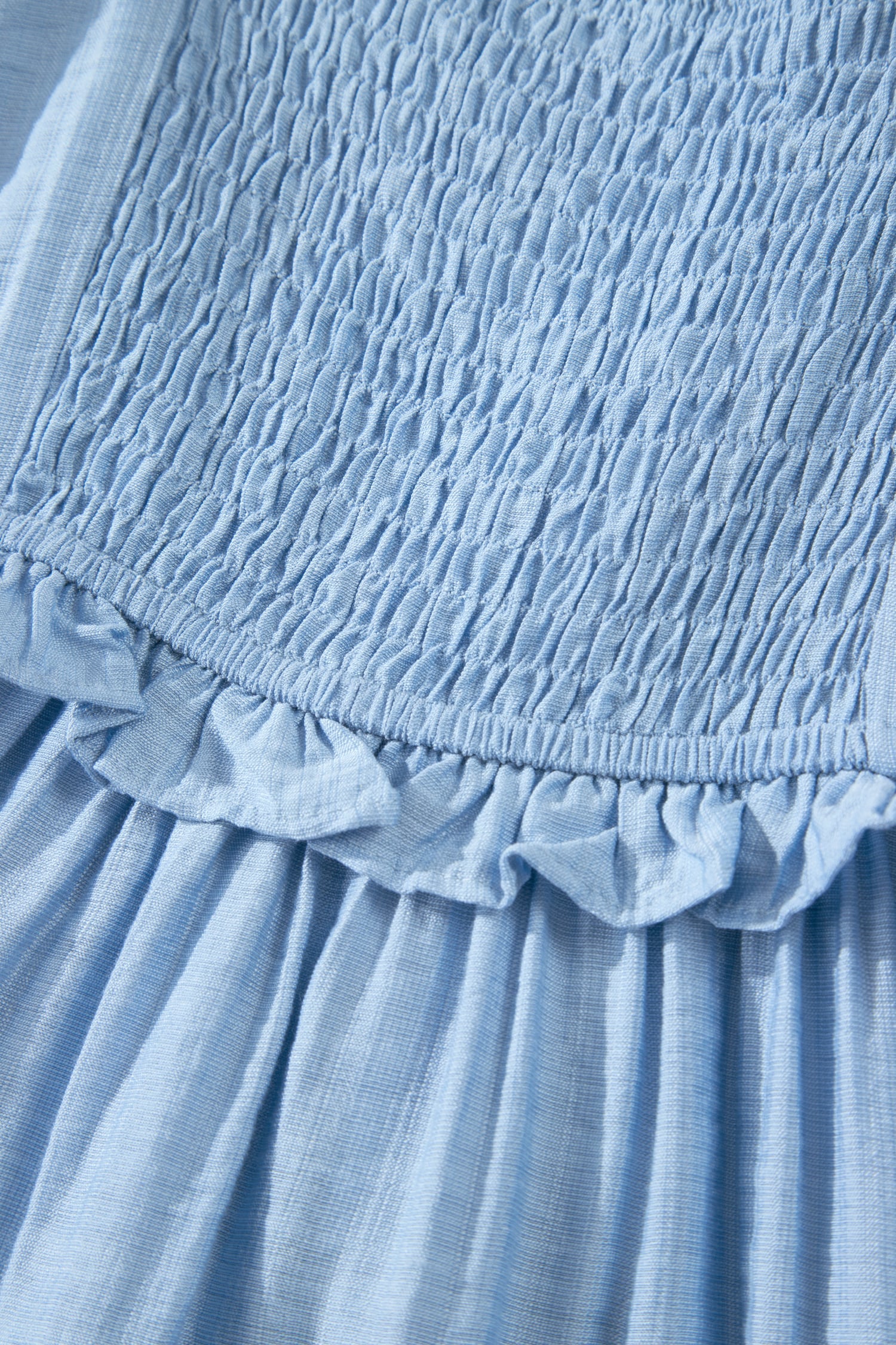 Beau Blue Solid Color Ruffle Trim High Waist Sleeveless Maxi Dress