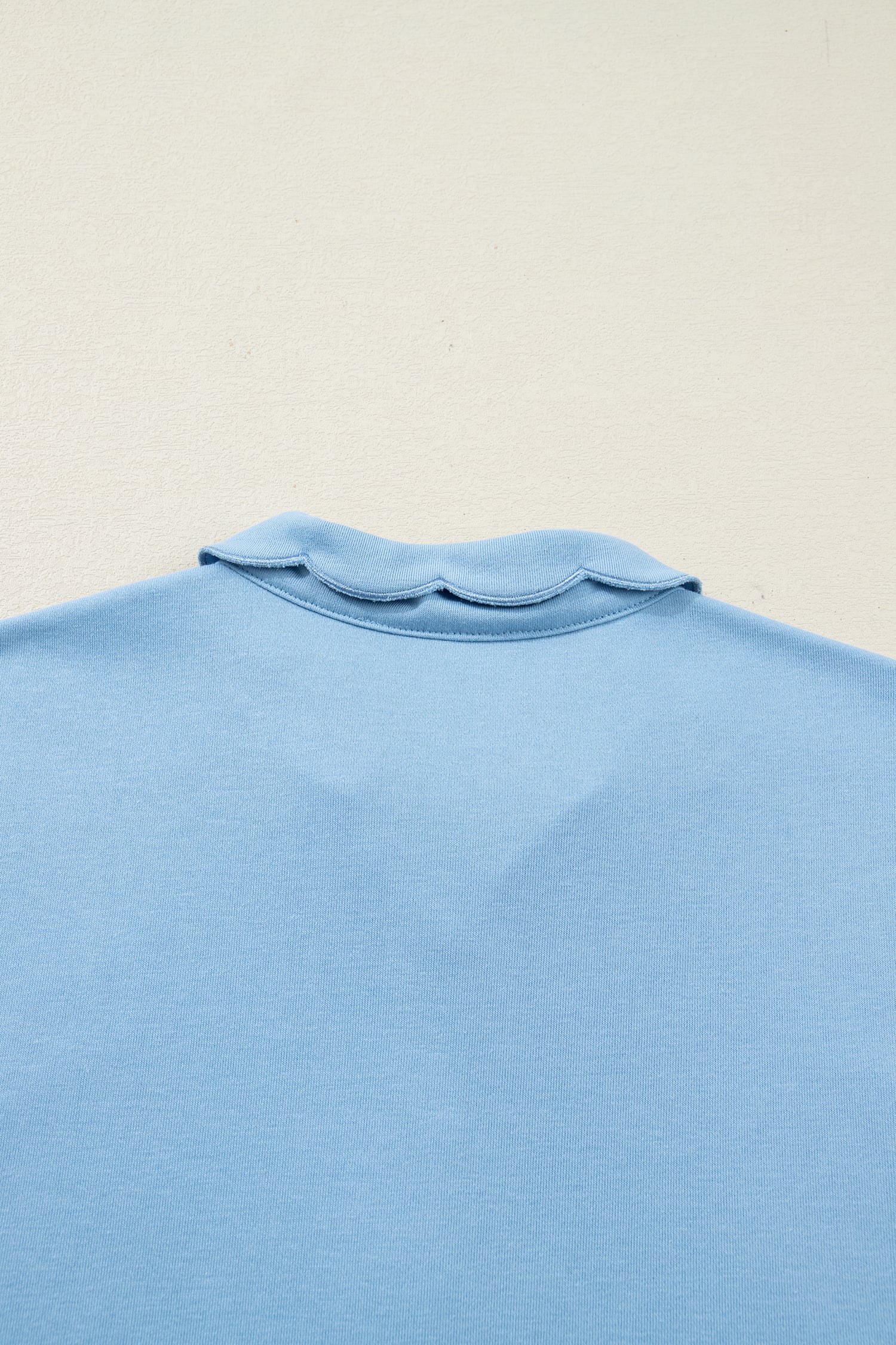 Beau Blue Solid Color Snap Button Polo Collar Short Sleeve Scallop Hem Mini Dress