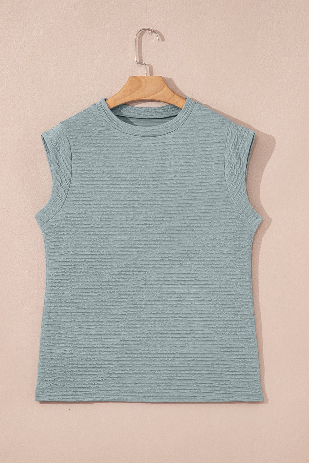 Beau Blue Solid Color Textured Crew Neck Tank Top