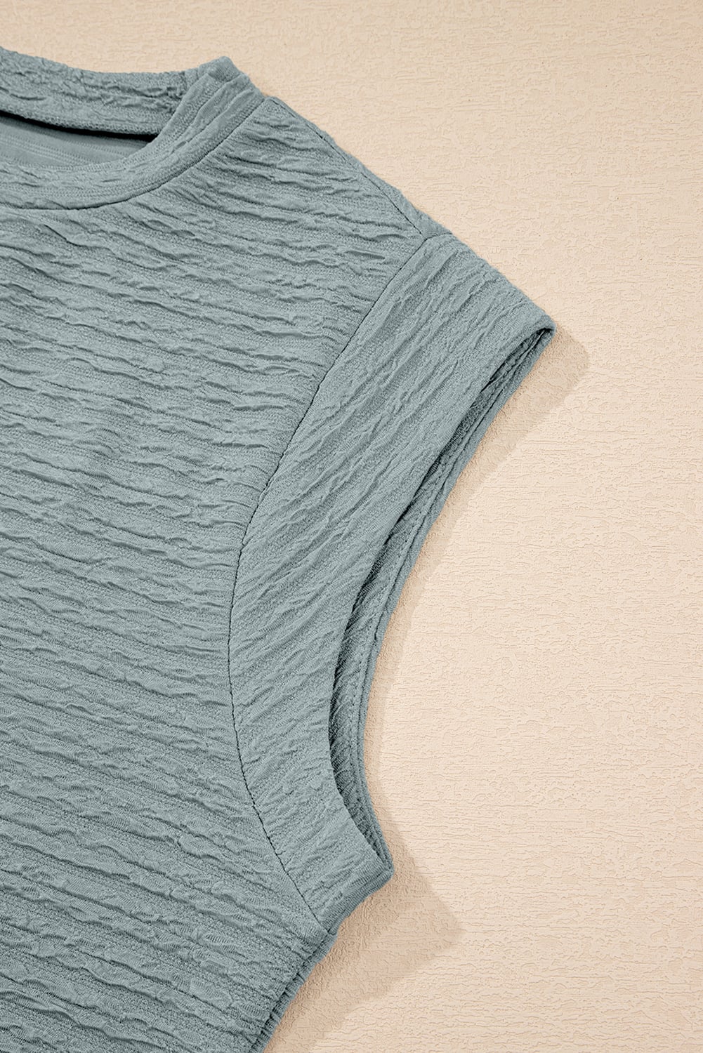 Beau Blue Solid Color Textured Crew Neck Tank Top