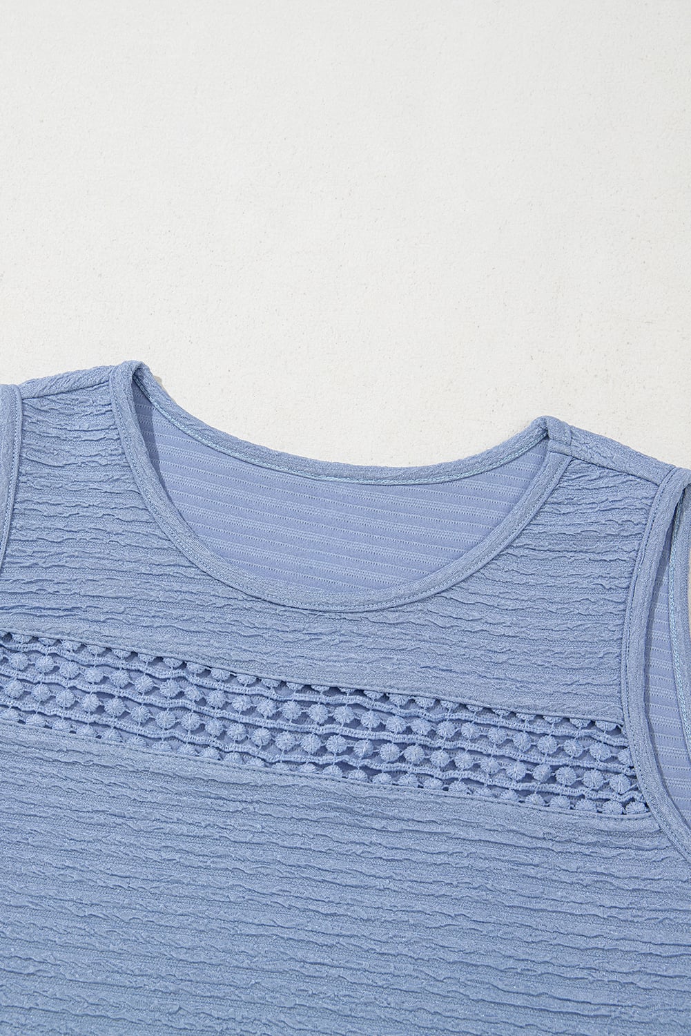 Beau Blue Solid Color Textured Lace Hollowed Detail Sleeveless Mini Dress