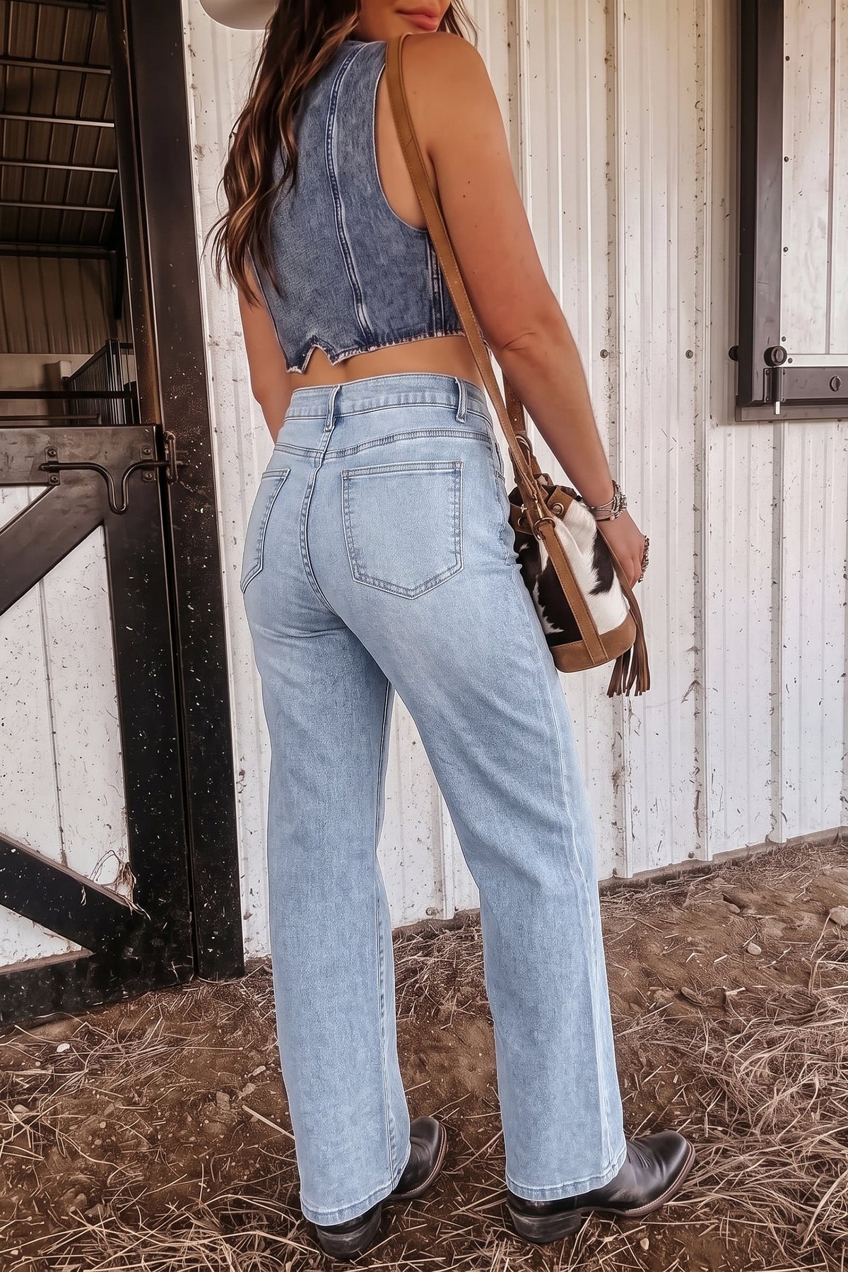 Beau Blue Sparkle Detail Western Casual Shift Jeans