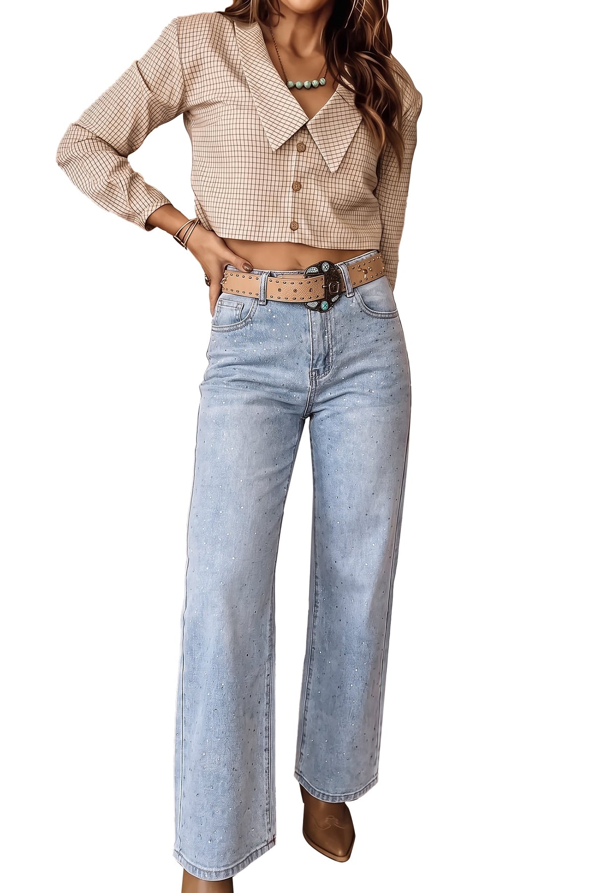 Beau Blue Sparkle Detail Western Casual Shift Jeans