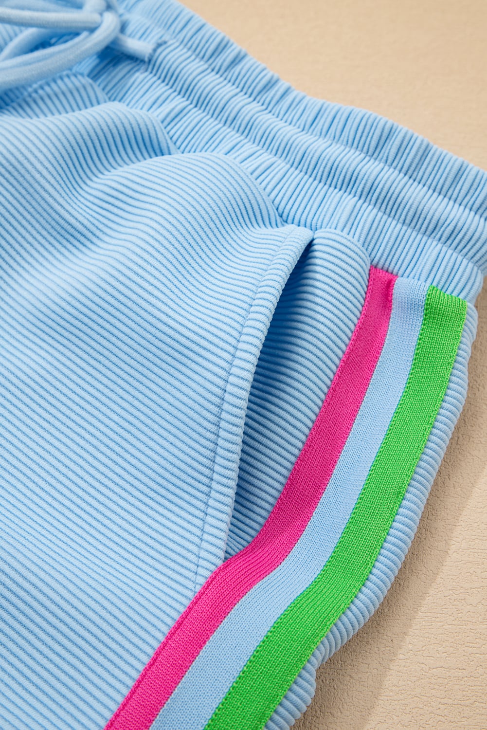 Beau Blue Striped Detail Flutter Sleeve Zipped Collar Short Set