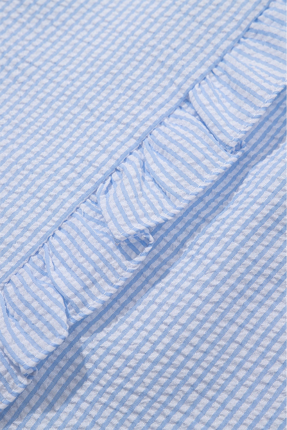 Beau Blue Striped Ruffle Short Bubble Sleeve Shirt