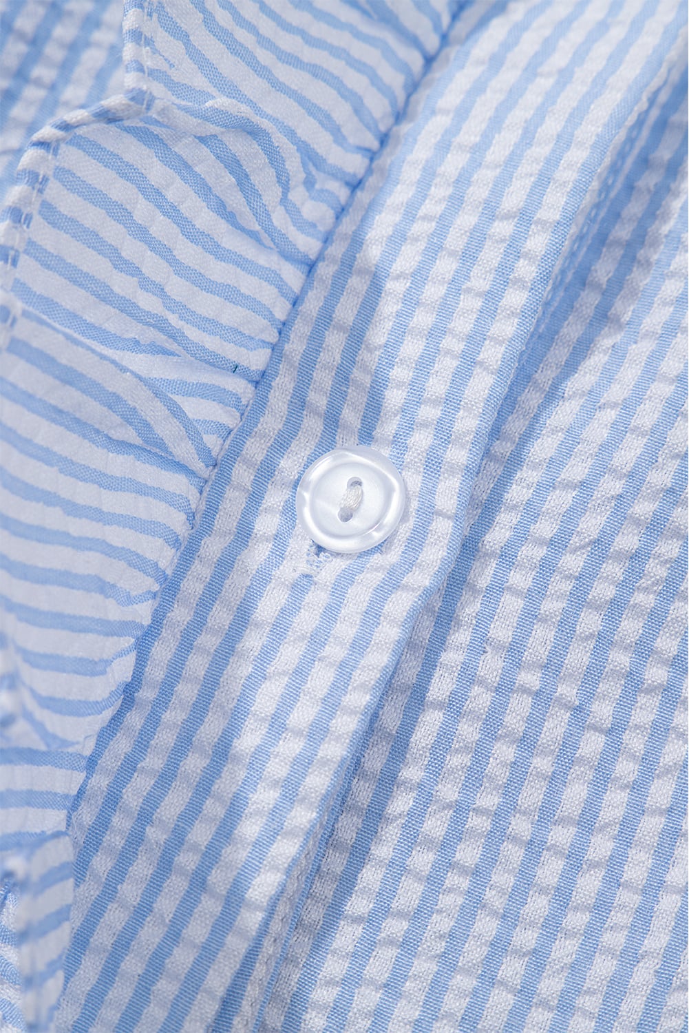 Beau Blue Striped Ruffle Short Bubble Sleeve Shirt