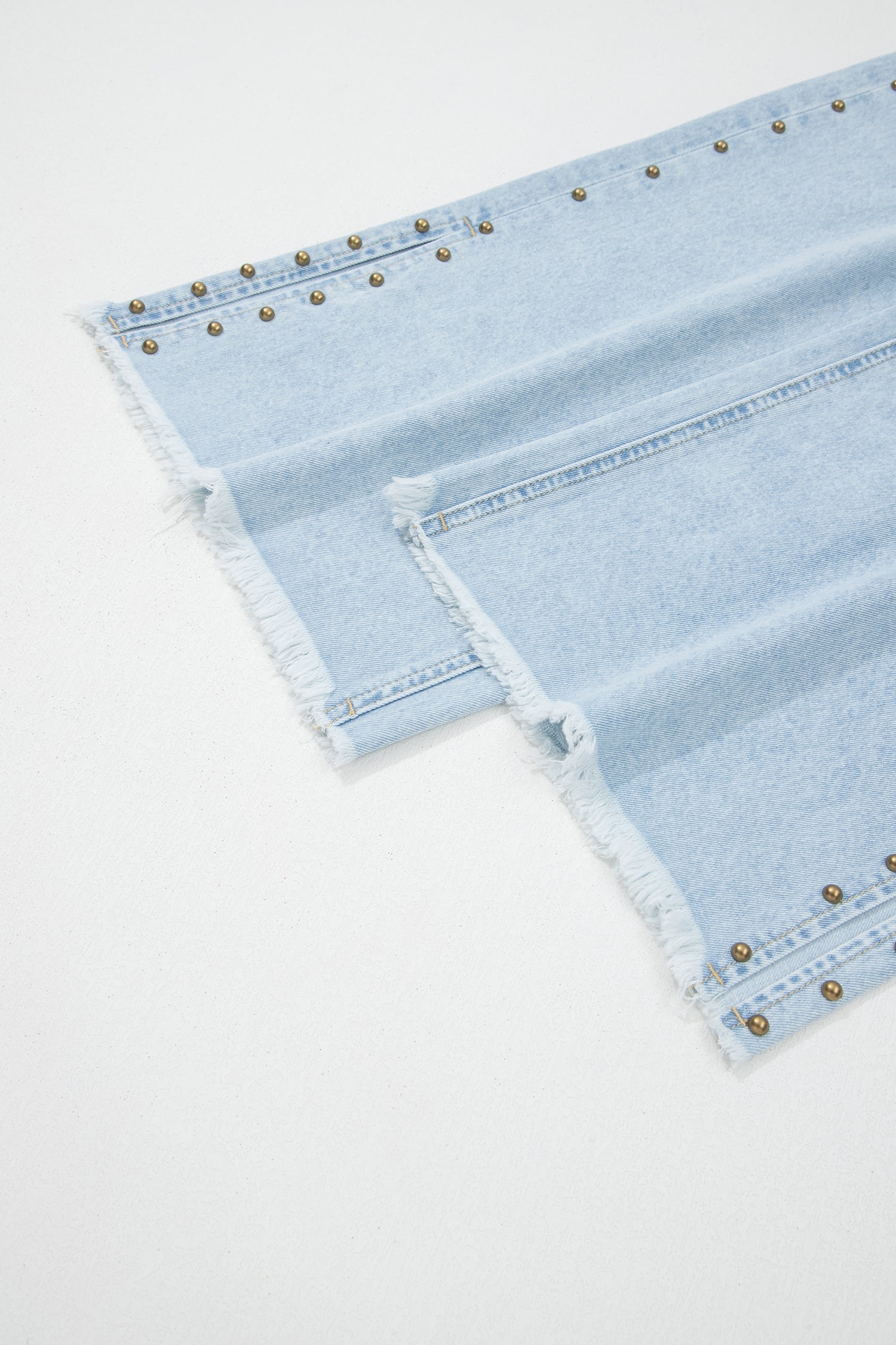 Beau Blue Studded Side Slit Leg Frayed Pocketed Wide Leg Jeans