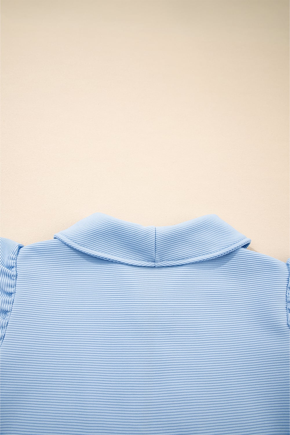 Beau Blue Textured Ruffled Sleeve Zipped Top and Wide Leg Pants Set