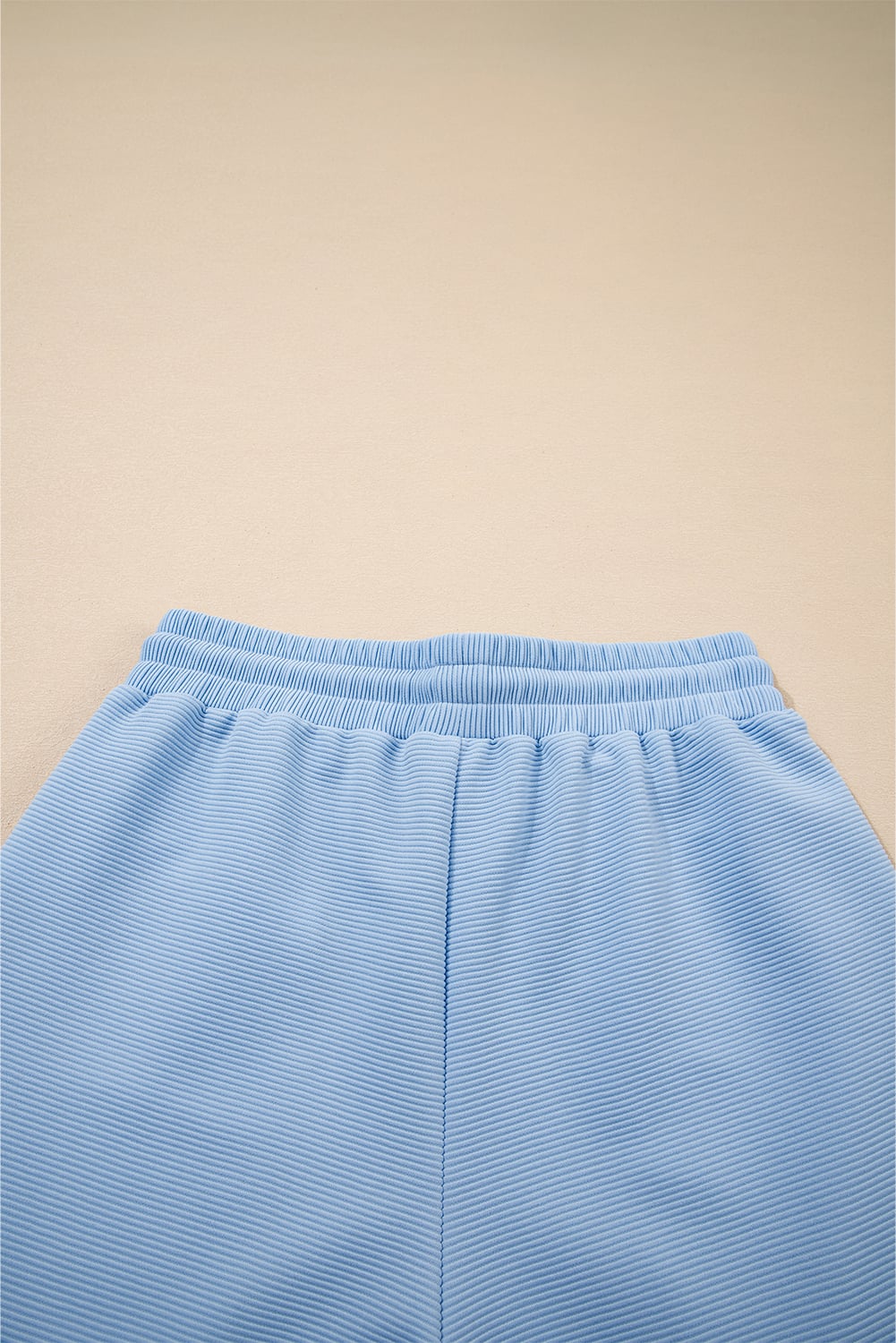 Beau Blue Textured Ruffled Sleeve Zipped Top and Wide Leg Pants Set