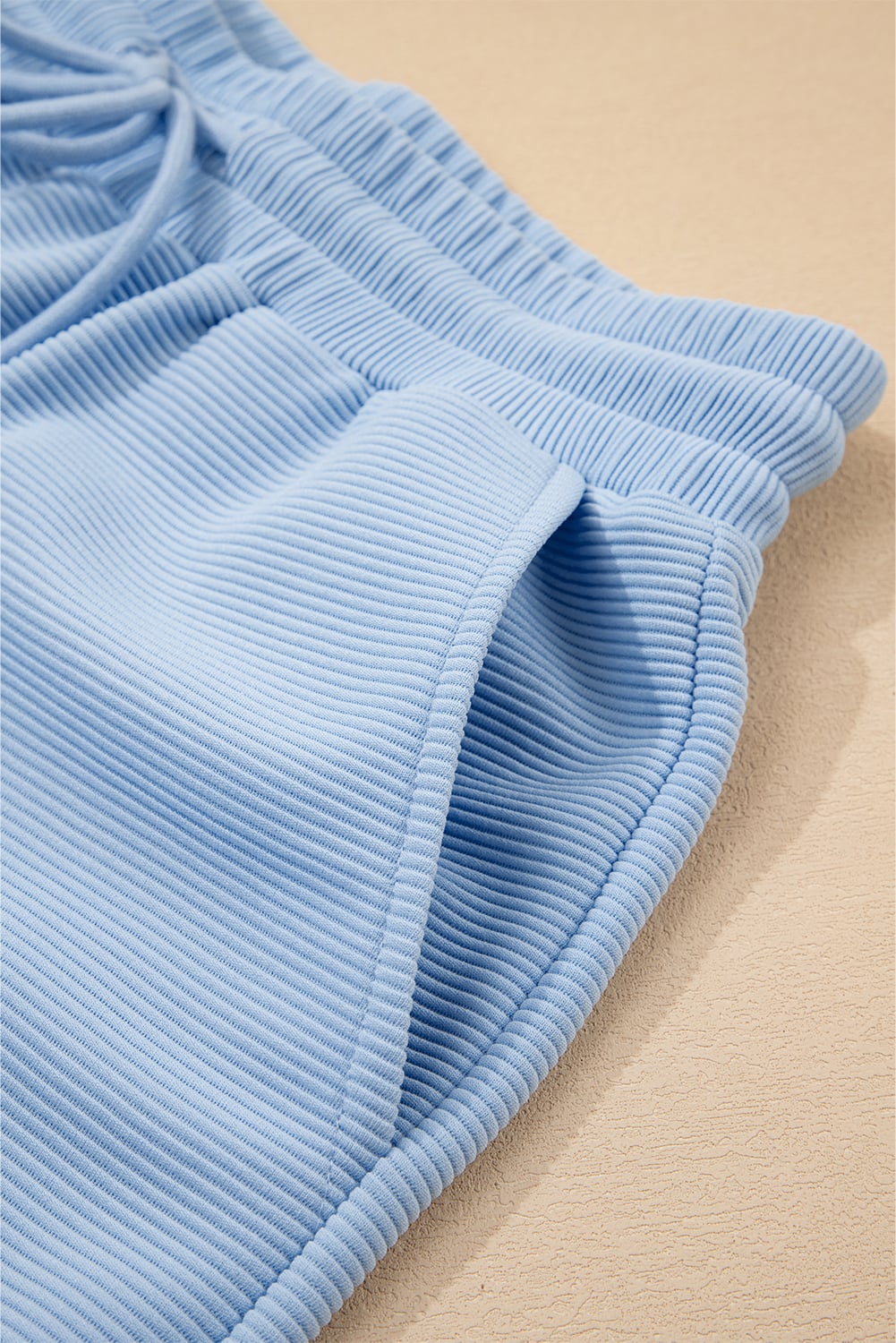 Beau Blue Textured Ruffled Sleeve Zipped Top and Wide Leg Pants Set