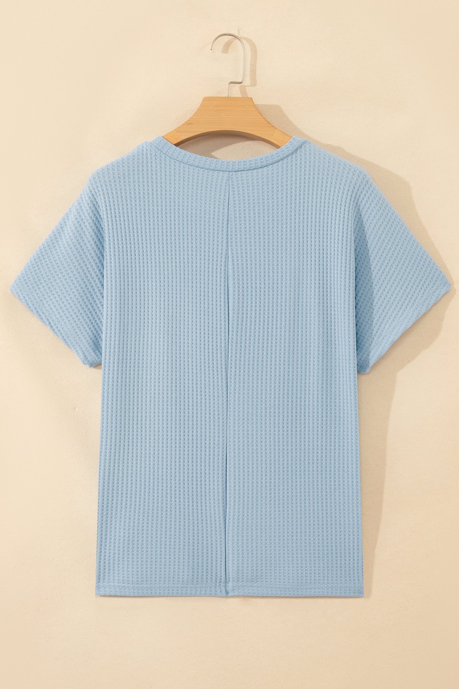Beau Blue Waffle Textured Knit Dolman Short Sleeve Loose Top