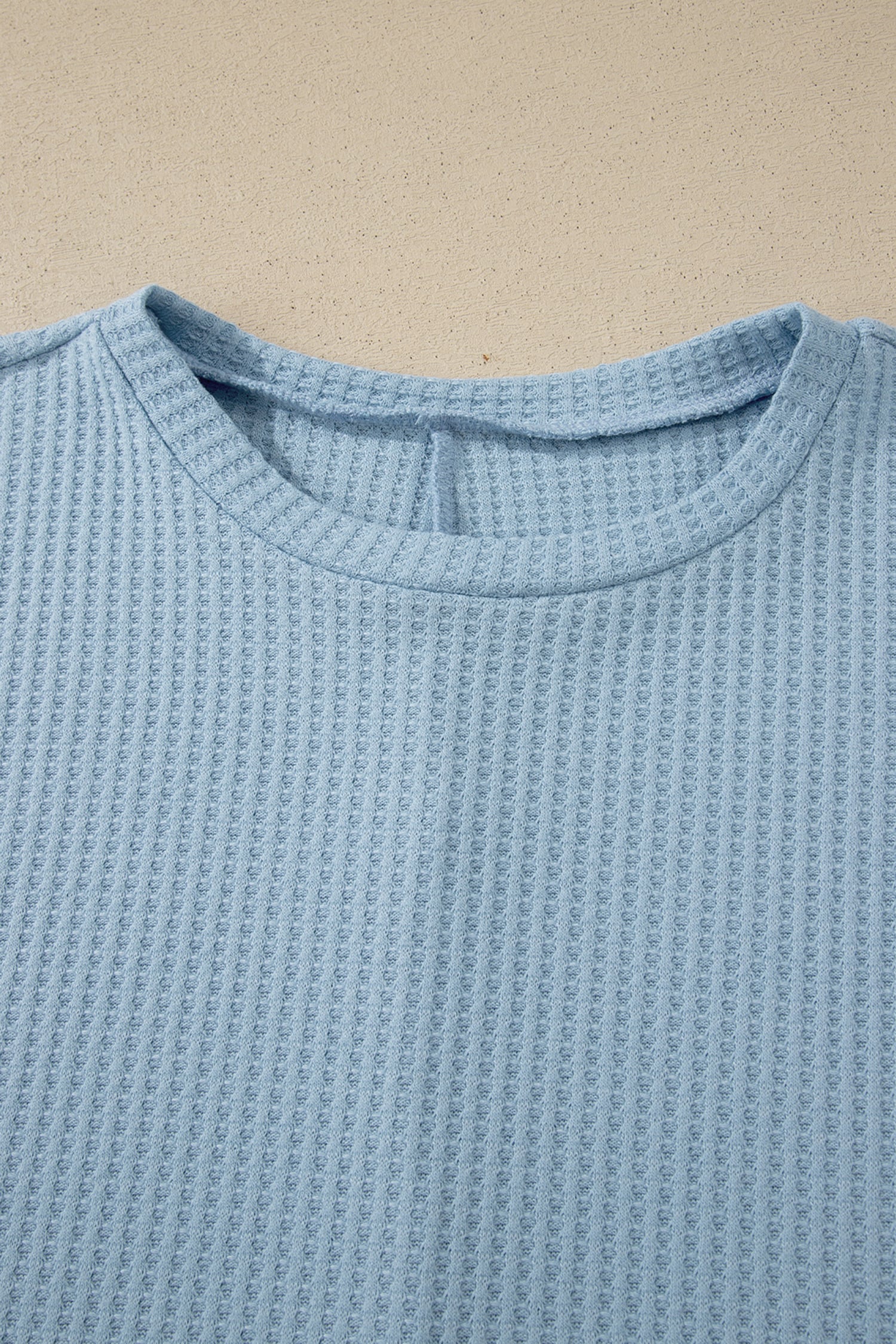Beau Blue Waffle Textured Knit Dolman Short Sleeve Loose Top