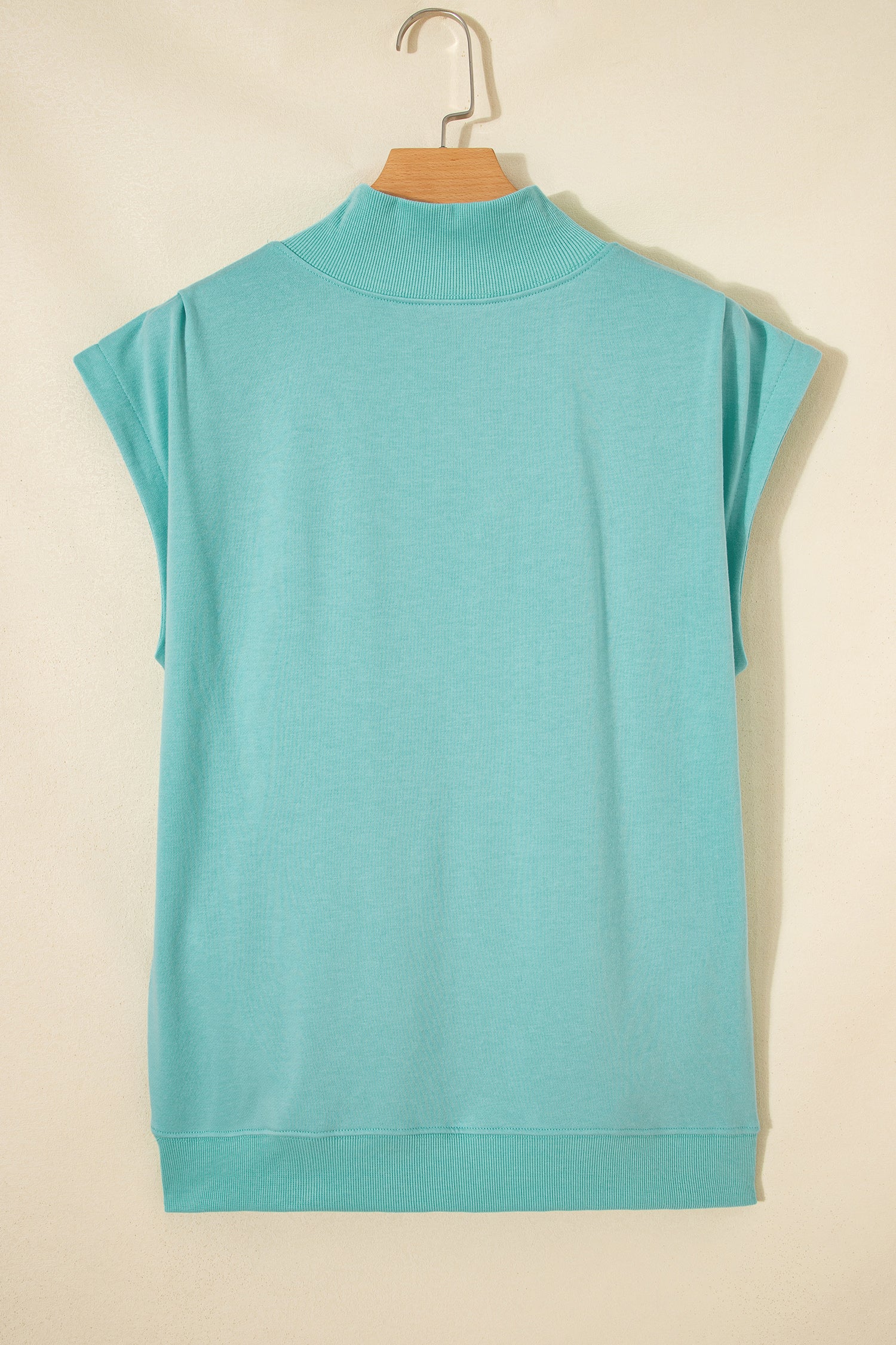 Mint Green Solid Color High Neck Cap Sleeve Loose Top