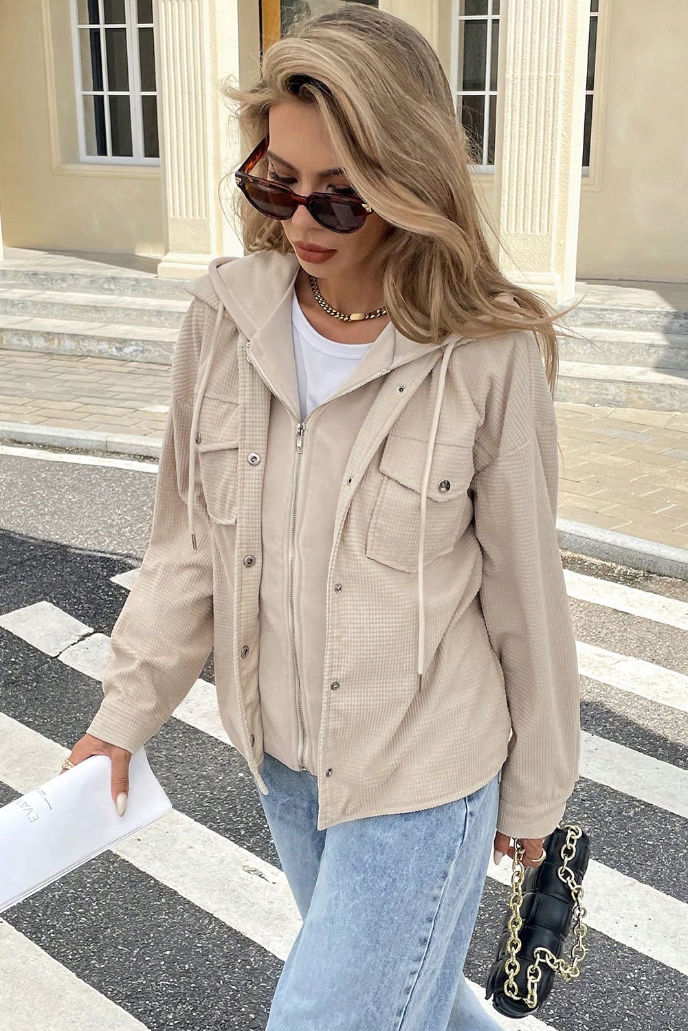 Beige 2 in 1 Thermal Knit Textured Hooded Jacket