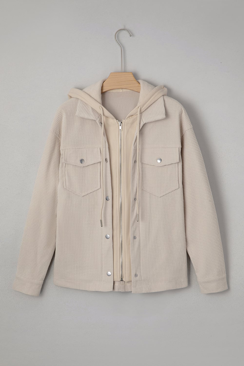 Beige 2 in 1 Thermal Knit Textured Hooded Jacket