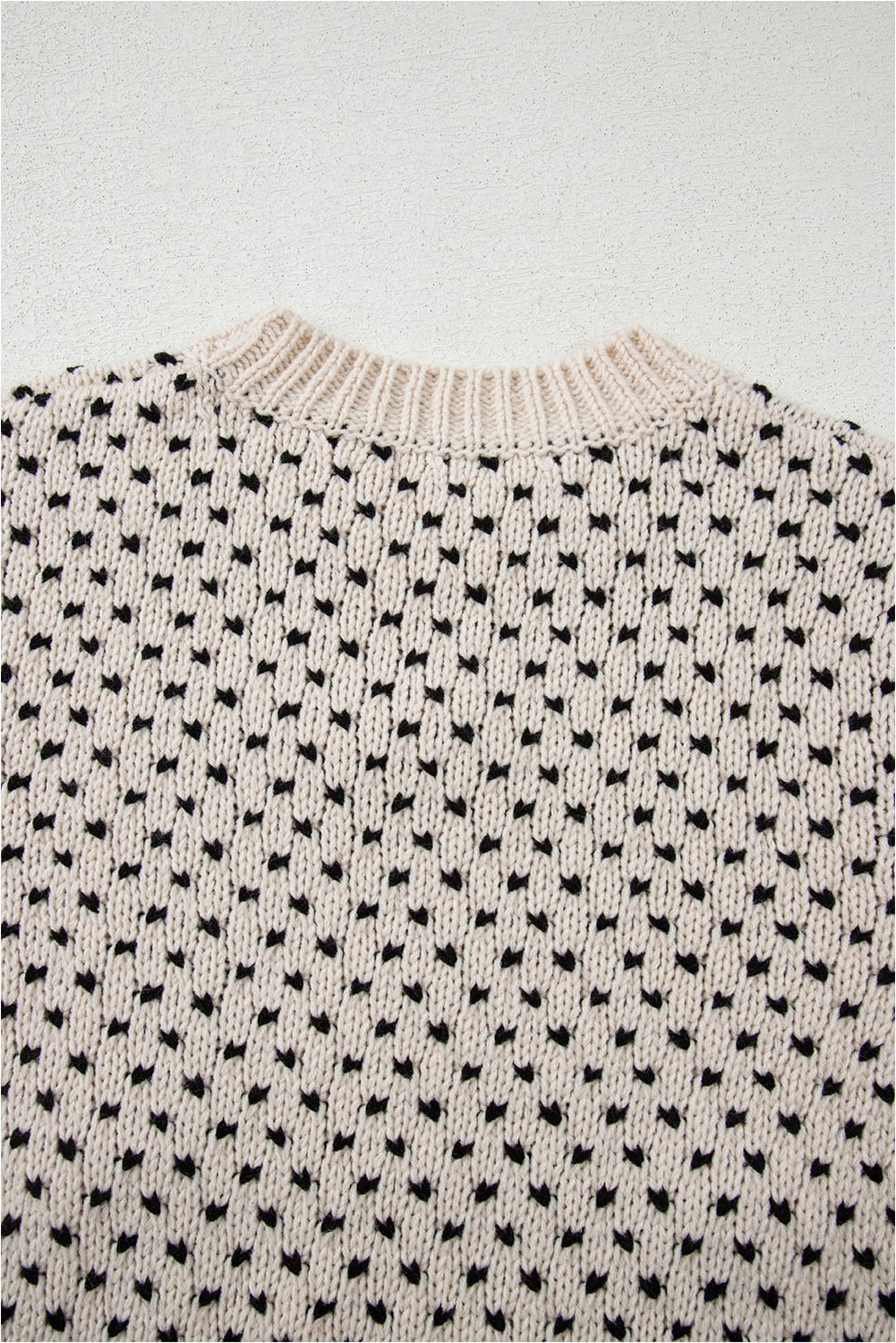 Beige Bow Decor Color Contrast Ribbed Edge Crew Neck Sweater