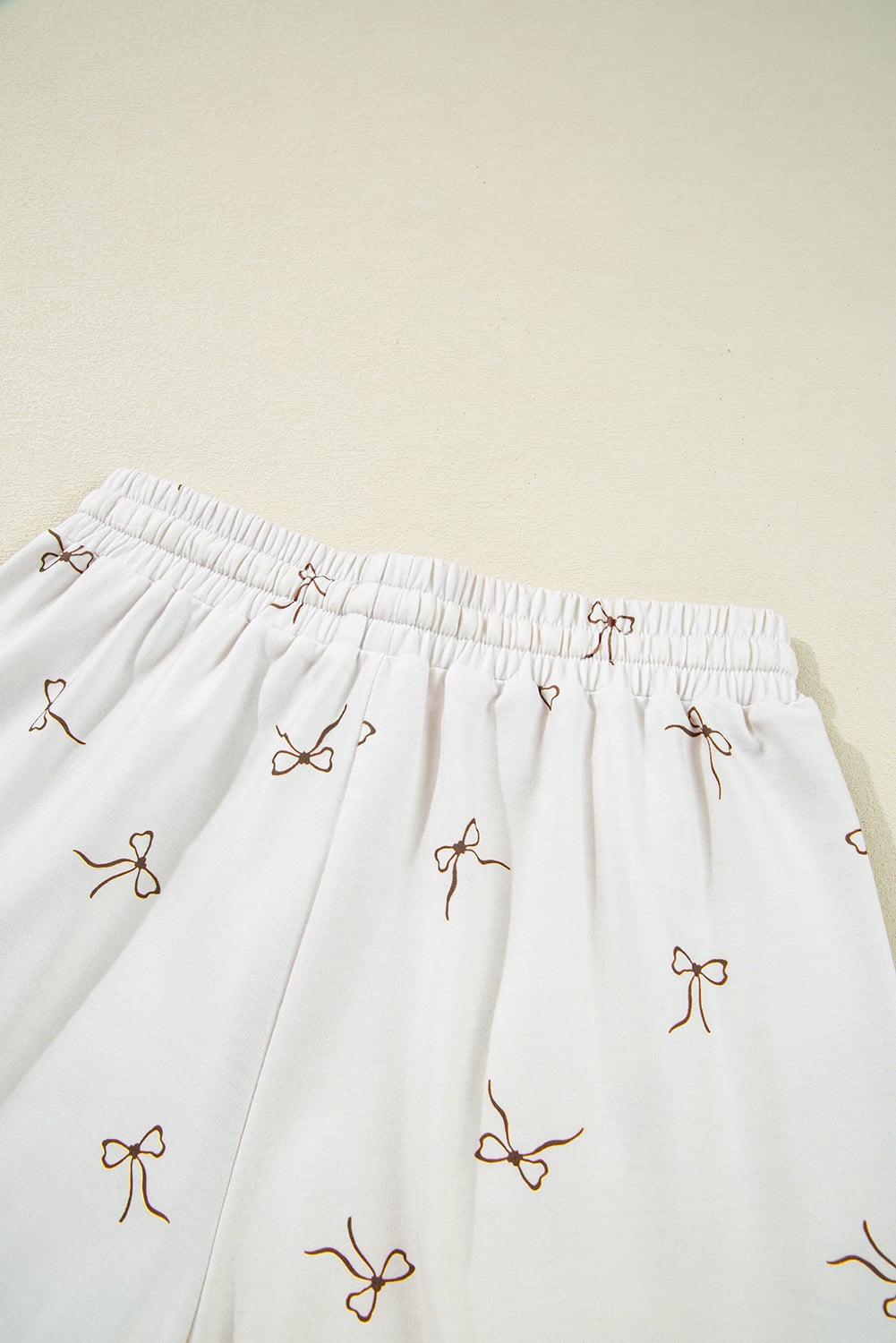 Beige Bow Print Half Zip Tank and Shorts 2pcs Set