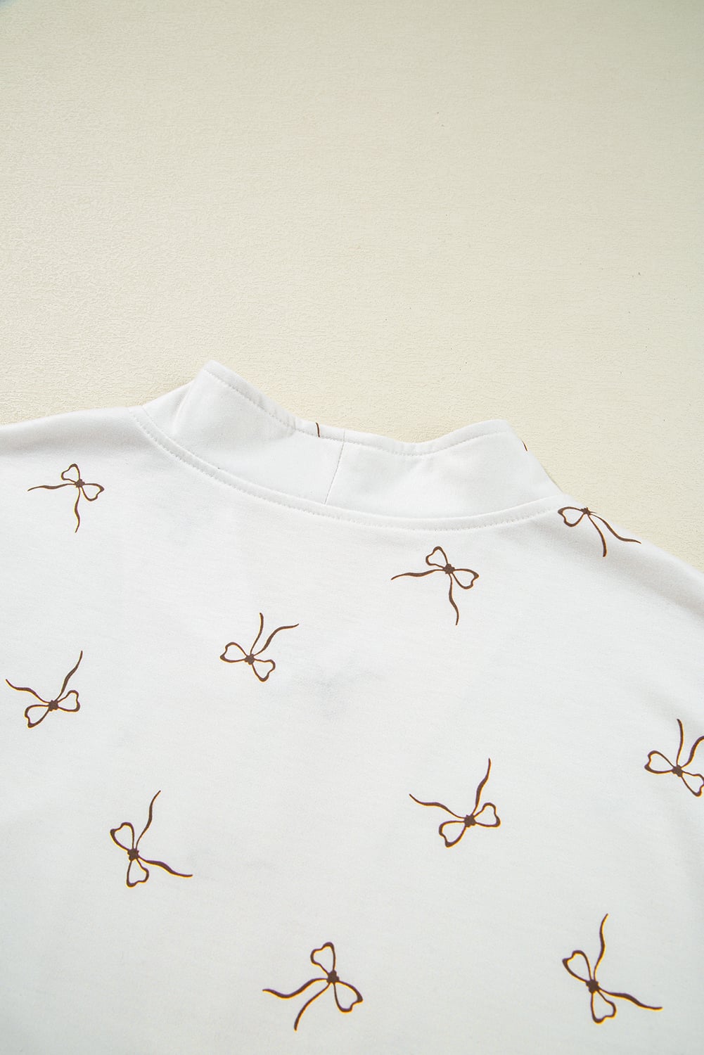 Beige Bow Print Half Zip Tank and Shorts 2pcs Set