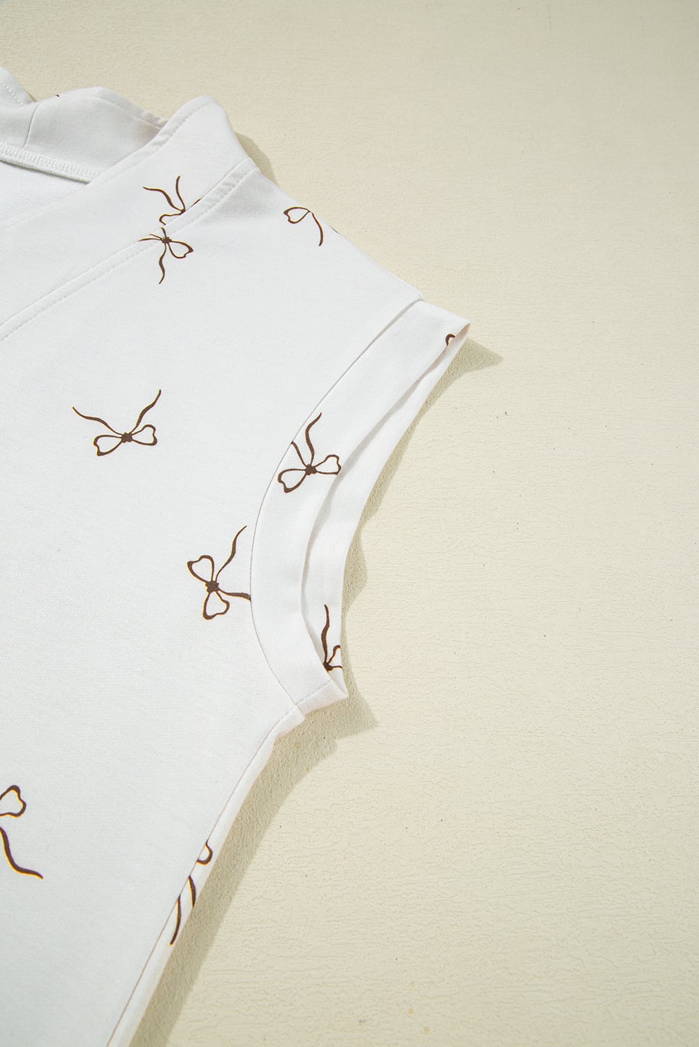 Beige Bow Print Half Zip Tank and Shorts 2pcs Set