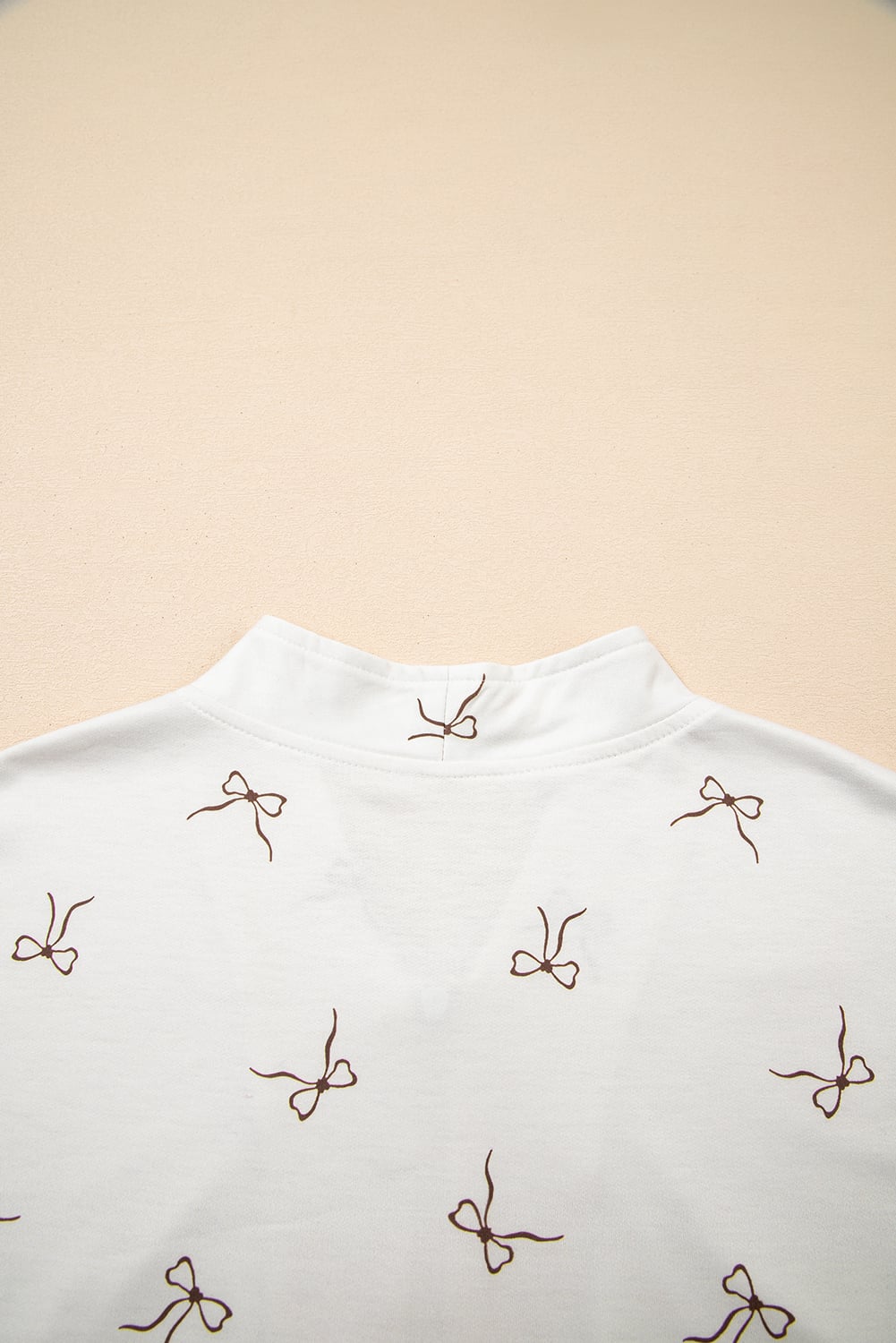 Beige Bow Print Half Zip Tank and Shorts 2pcs Set
