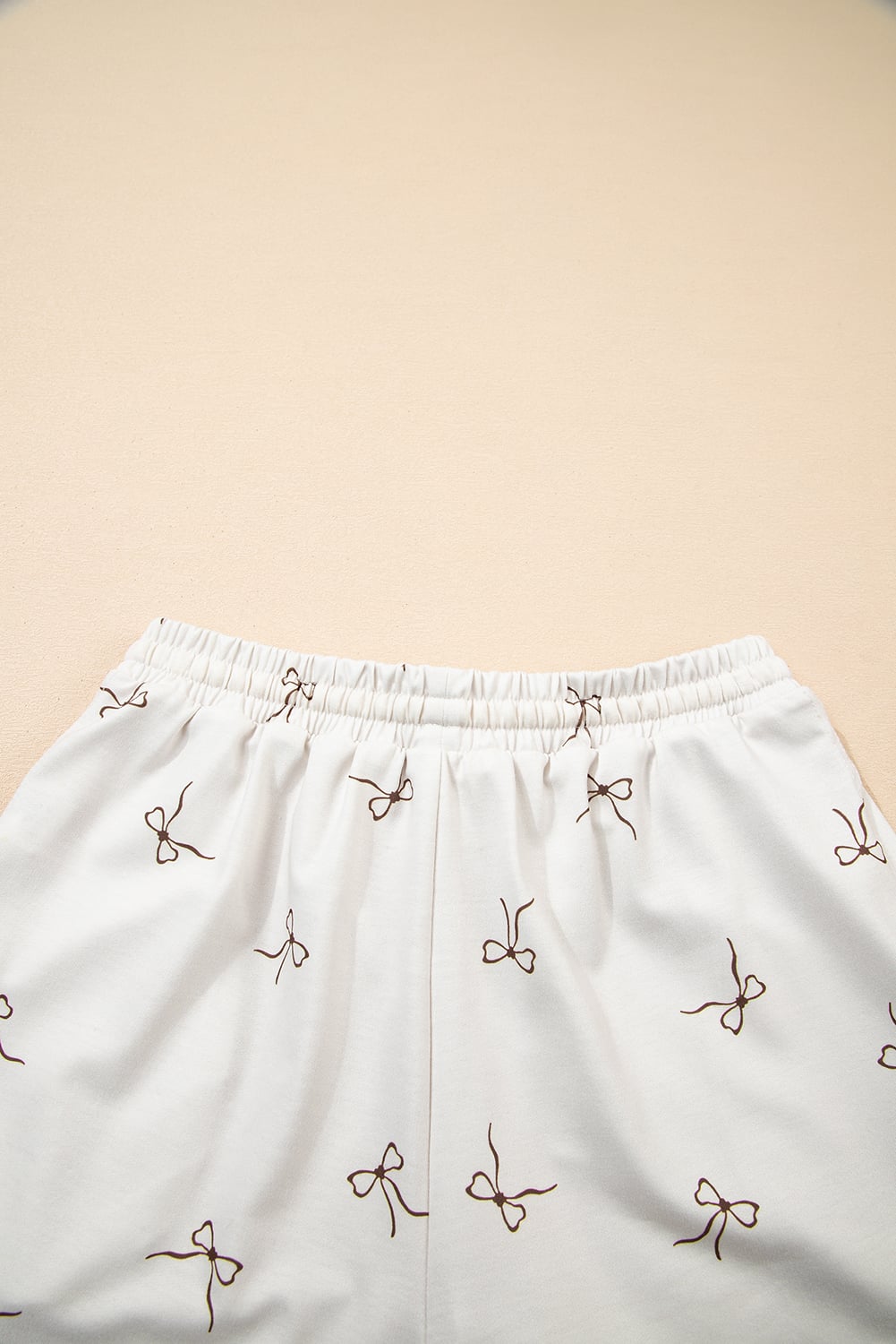 Beige Bow Print Half Zip Tank and Shorts 2pcs Set