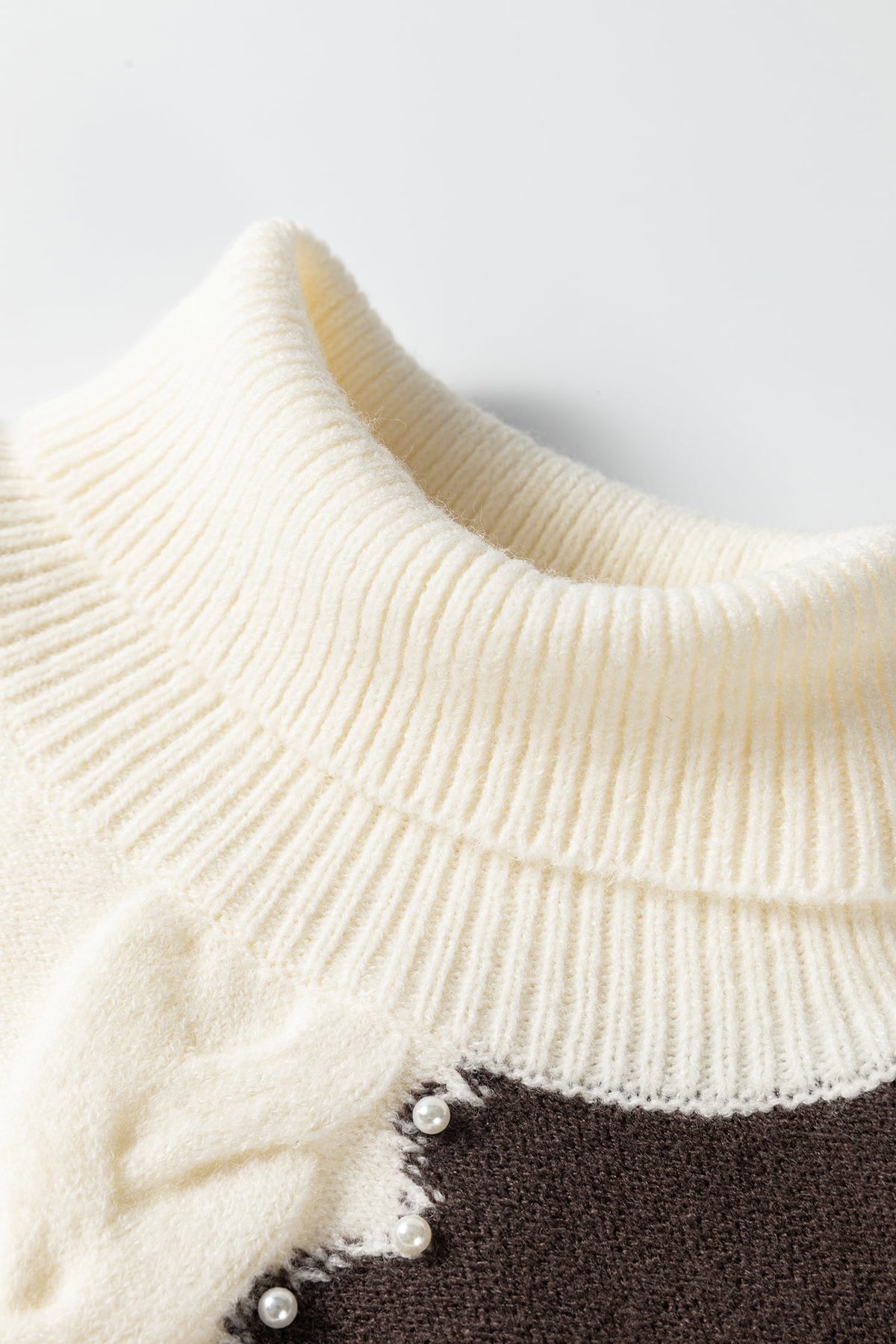 Beige Cable Detail Knit Beaded Western Spots Mock Neck Sweater