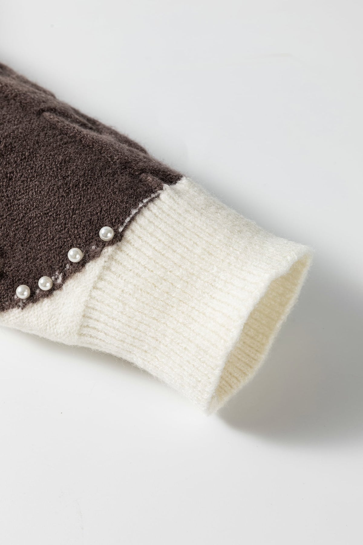 Beige Cable Detail Knit Beaded Western Spots Mock Neck Sweater