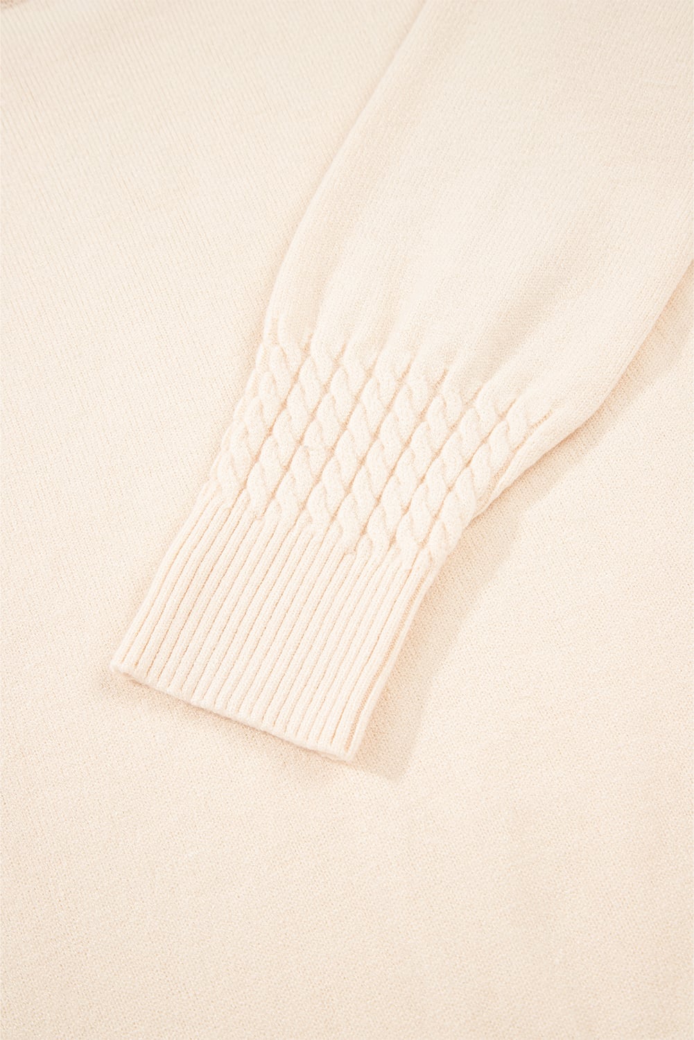 Beige Cable Texture Bohemian Ruffle Hem Patchwork Sweater