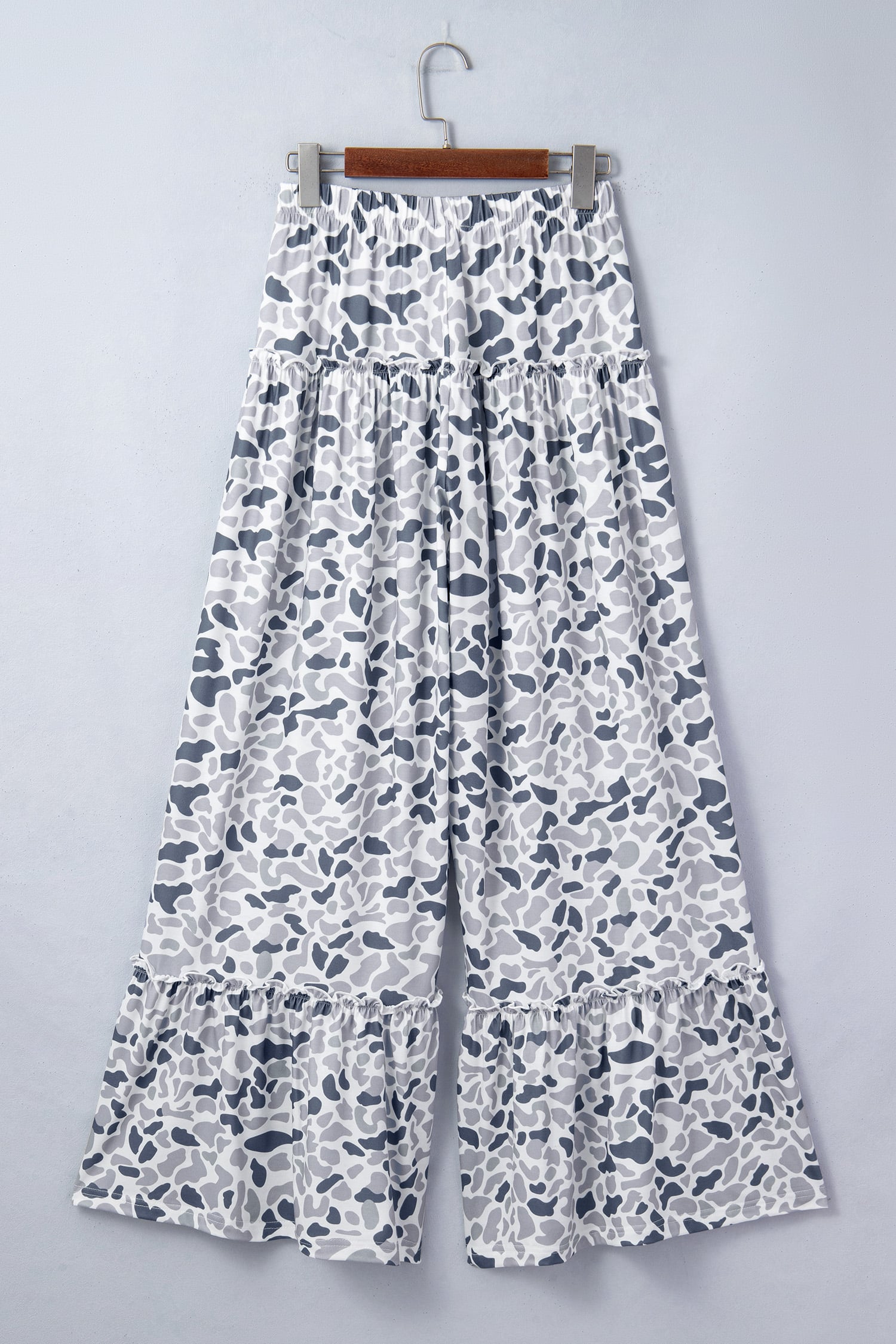 Beige Camo Print Wide Leg Casual Pants