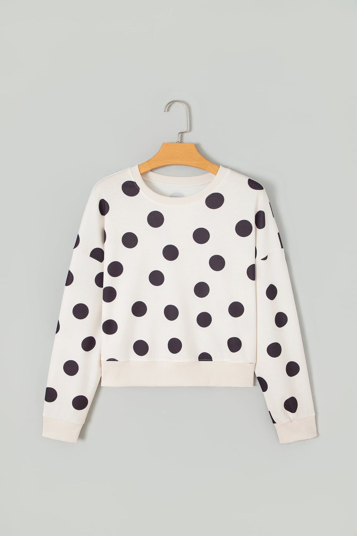 Beige Casual Polka Dot Round Neck Pullover Sweatshirt