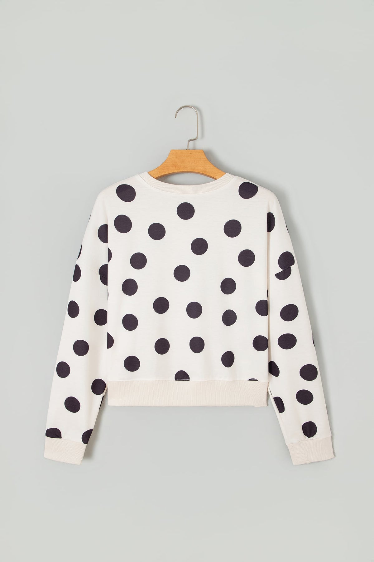 Beige Casual Polka Dot Round Neck Pullover Sweatshirt