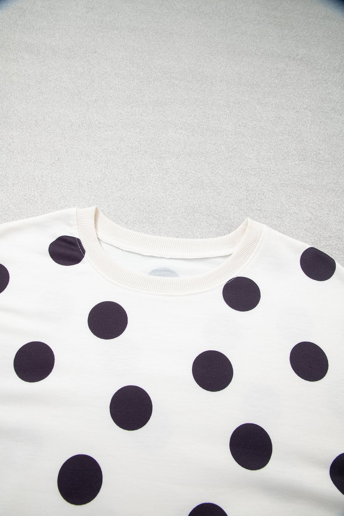 Beige Casual Polka Dot Round Neck Pullover Sweatshirt
