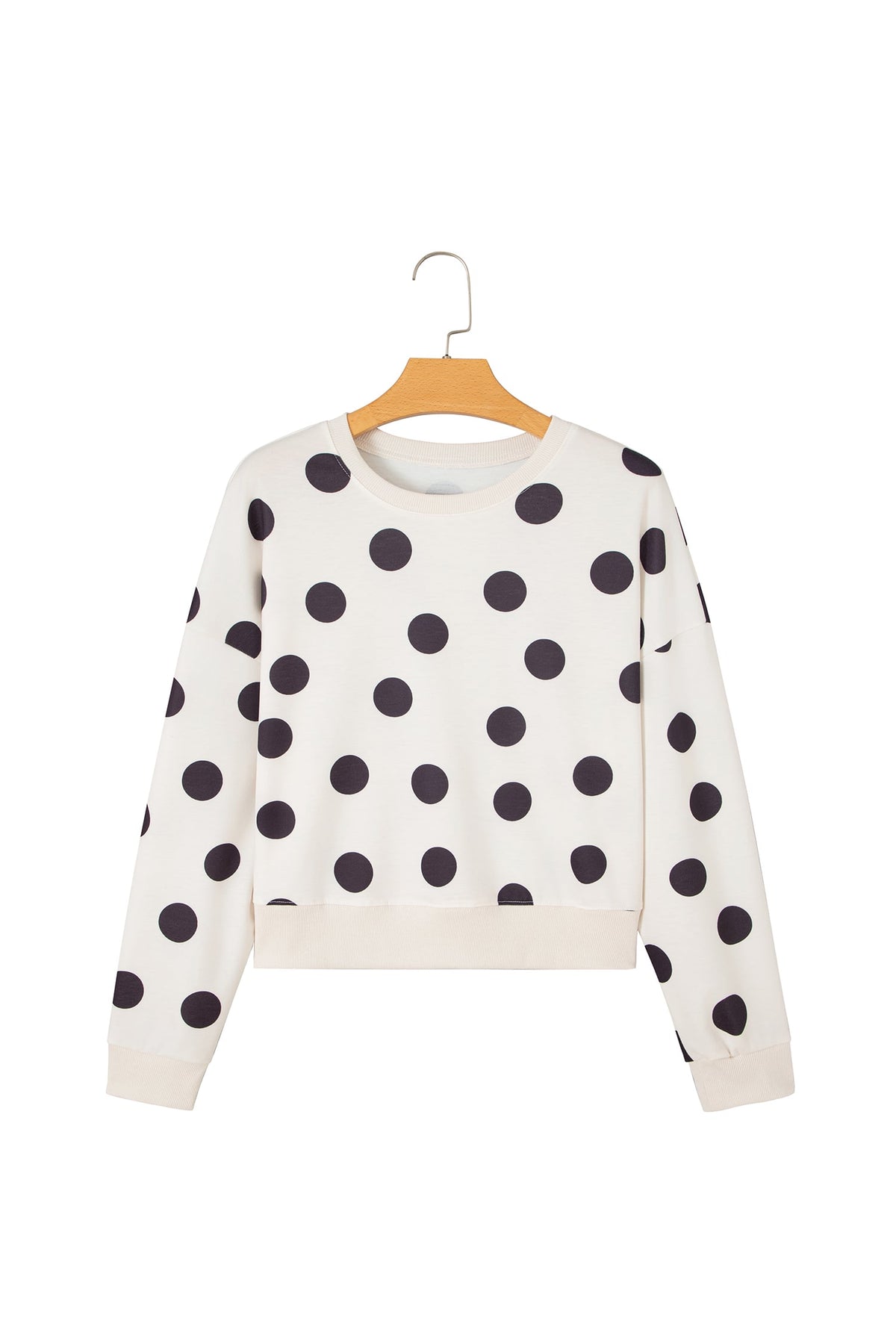 Beige Casual Polka Dot Round Neck Pullover Sweatshirt