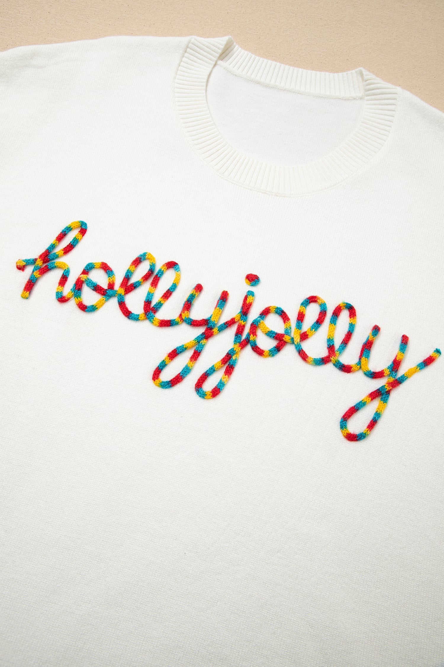 Beige Colorful Holly Jolly Christmas Knit Loose Sweater